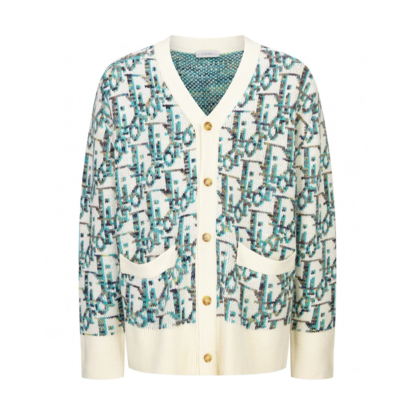 🅿️520 [Exclusive supply] CD 25SS all-over printed jacquard sweater cardigan The national specialty brand purchased the ZP operation for 15,500 yuan. The yarn is made of fixed dyed blue, beige, yellow, and brown yarns, and 100% wool yarn is twisted into strands. The imported 7-needle jacquard craft yarn is clear and textured, with obvious wool fiber on the surface. The special hemless design matches the macaron color to make the upper body perfect. The whole body is jacquard. The buttons are made of natural molded and engraved logo horn buttons. Each letter is in position to distinguish the wrong version on the market. Size:S-M-L
