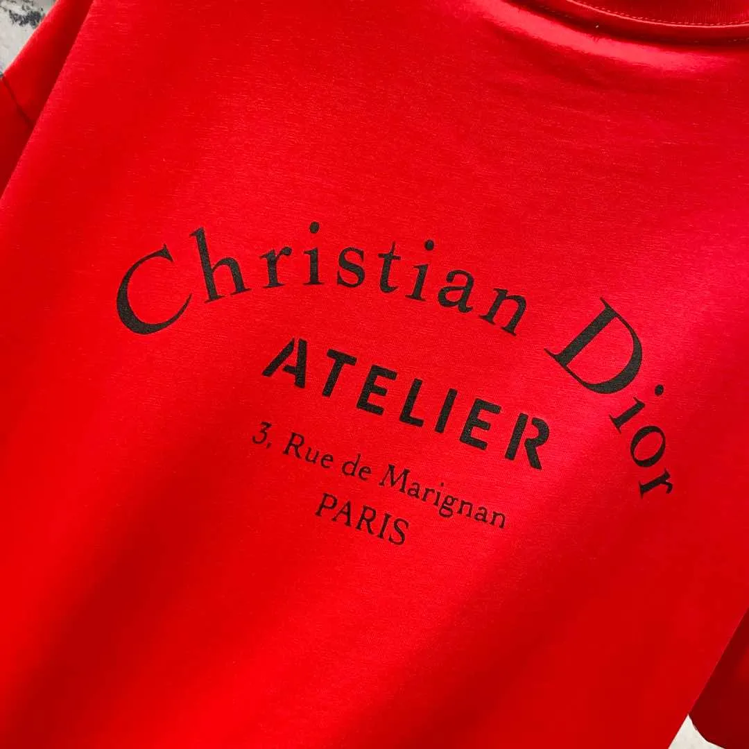 🅿️180 DIOR 260g round neck short-sleeved T-shirt with brand letter printed LOGO on the front and back, official synchronization, high version, high quality, fashionable personality, versatile trend, pure original quality, original fabric, tag, collar label, washed wheat, complete three labels, color: black, apricot, red. Size: XS-L