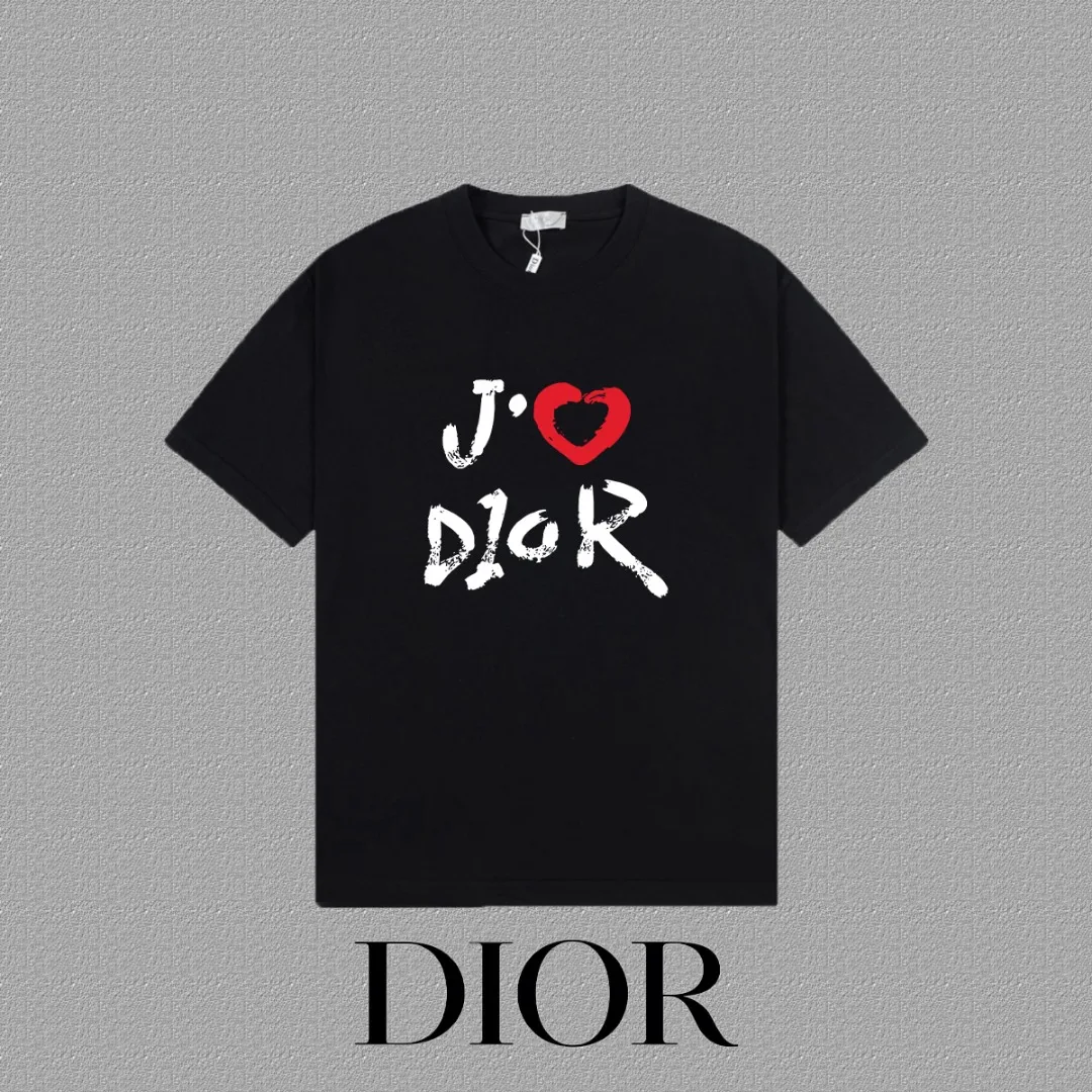 🅿️170 [DIOR Dior] 2025FW short-sleeved T-shirt LOGO printing High-end 26s double yarn 300g fabric Heavy fabric Customized frame ribbing in the same cylinder and dyeing Complete three standards Same style for men and women Color: Black White Size: S M L XL 2XL