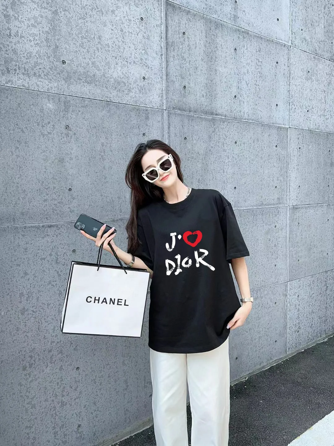 🅿️170 [DIOR Dior] 2025FW short-sleeved T-shirt LOGO printing High-end 26s double yarn 300g fabric Heavy fabric Customized frame ribbing in the same cylinder and dyeing Complete three standards Same style for men and women Color: Black White Size: S M L XL 2XL