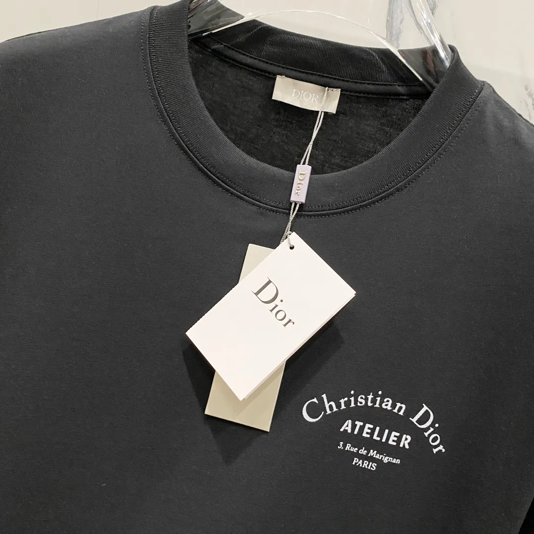 🅿️180 DIOR 260g round neck short-sleeved T-shirt with brand letter printed LOGO on the front and back, official synchronization, high version, high quality, fashionable personality, versatile trend, pure original quality, original fabric, tag, collar label, washed wheat, complete three labels, color: black, apricot, red. Size: XS-L