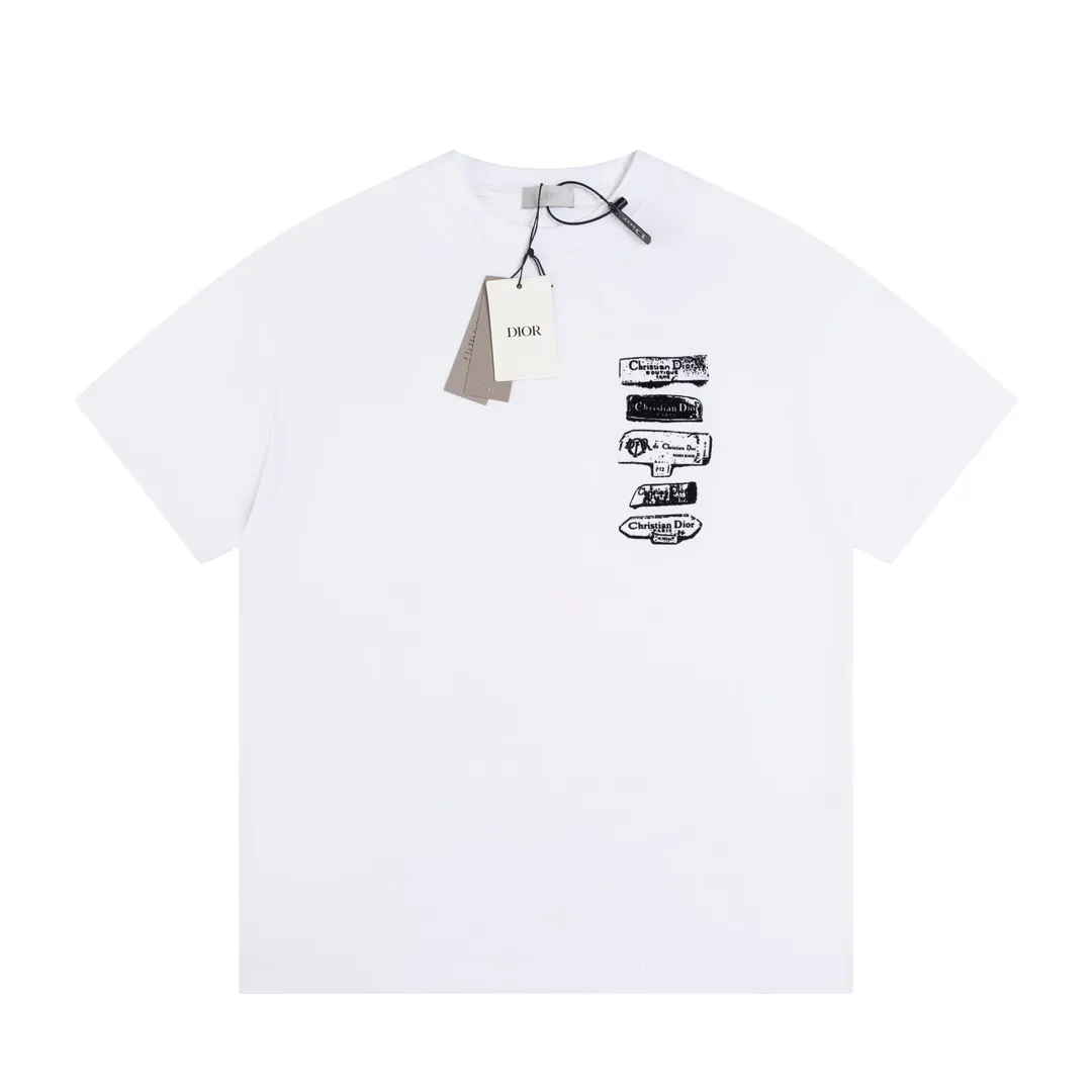 🅿️180 High-quality DIOR/Dior's new flocked specimen letter short-sleeved T-shirt uses flocking technology. Pure cotton double yarn fabric, loose version, complete set of accessories. The fabric is soft and thick. Complete with three labels, same size for men and women. Size xs s m l