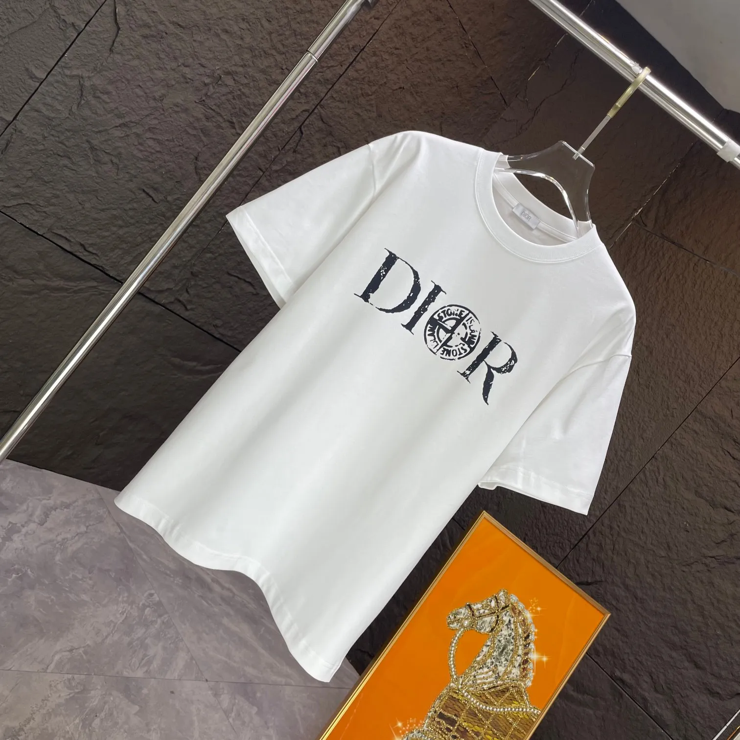 🅿️170 Dio* Dior* 2025 spring and summer new short-sleeved T-shirt Heavy cotton letter pattern printing Color: Black White Night Blue Size: S M L XL XXL
