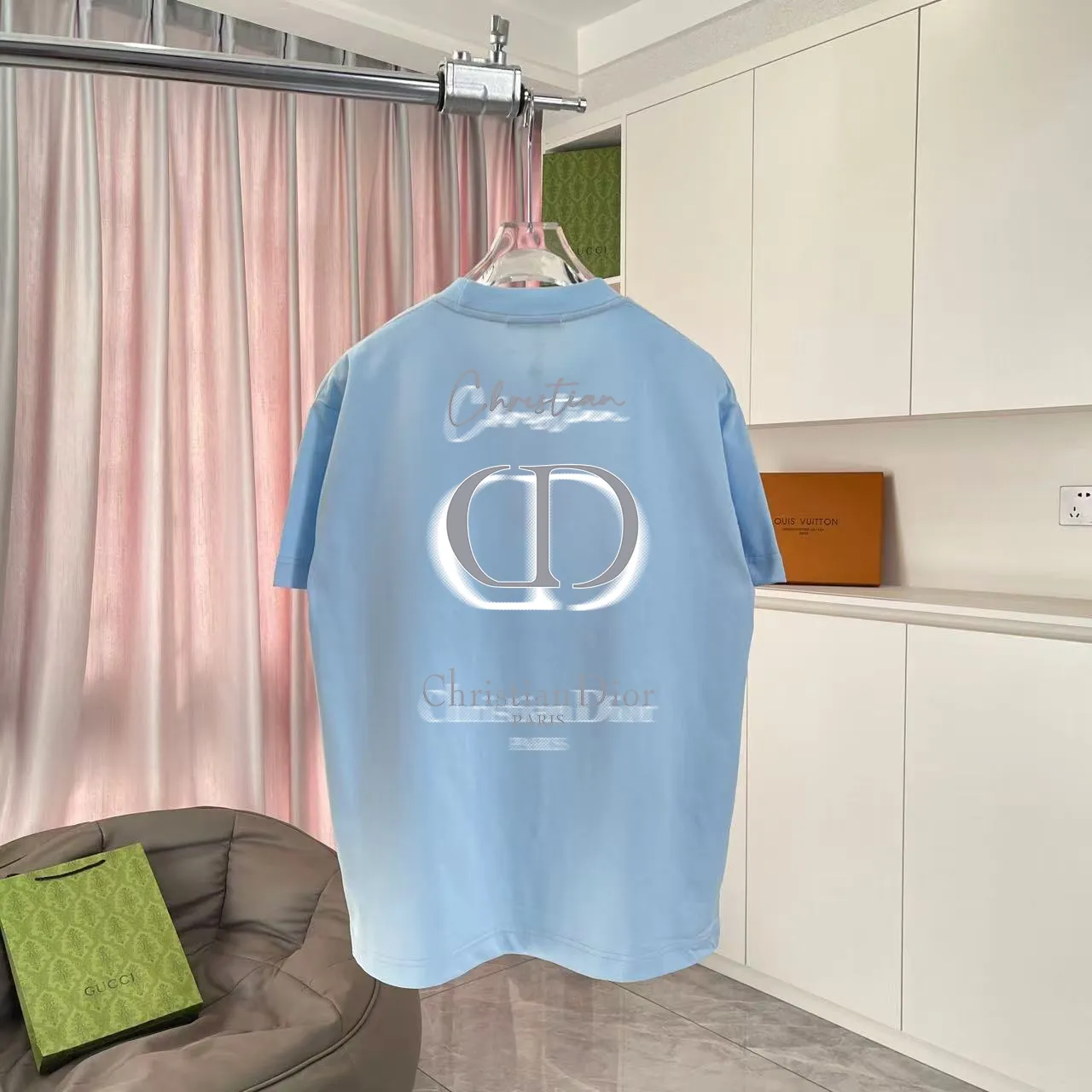 🅿️170 Dio Dior 2025 summer new style Personalized letter logo printing Short-sleeved T-shirt Customized fabric 300g Same style for men and women Color: black white lake green sky blue Size: S M L XL XXL five sizes ​