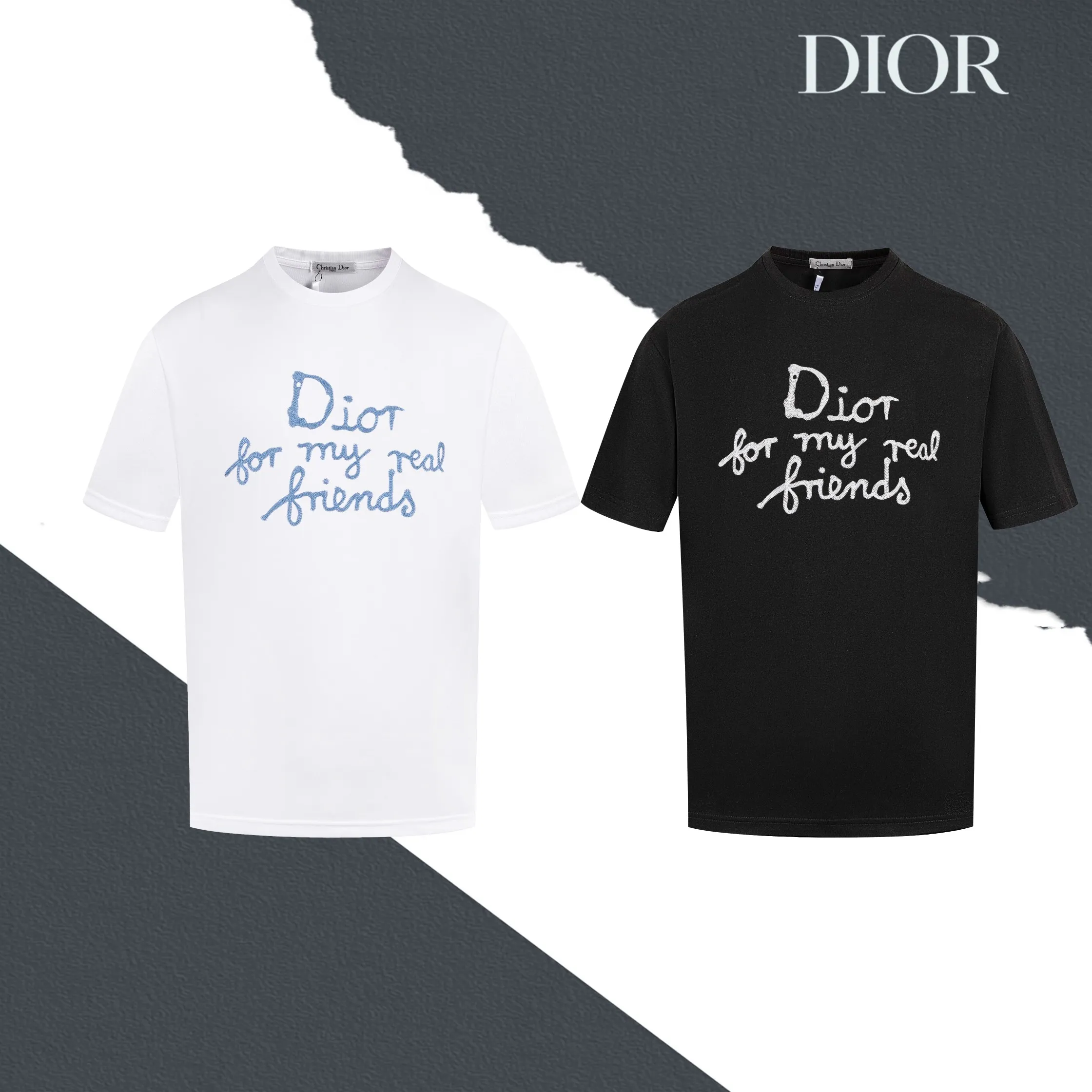 🅿️170 Style No. S04 DIOR Dior heavy industry logo letter logo embroidered round neck short sleeves, edge embroidery, full set of packaging, complete with three labels, original supporting accessories 1:1, main mark process, very high-end, has been pre-shrunk at high temperature, not easy to deform after repeated washing, pure cotton 280 grams, high gram weight, 32 double yarns, no pilling, no fading, comfortable and breathable, matched with 1x1 thread in the same cylinder, oversize loose version Can wear up to 220 pounds Color: black white Size: XS-L