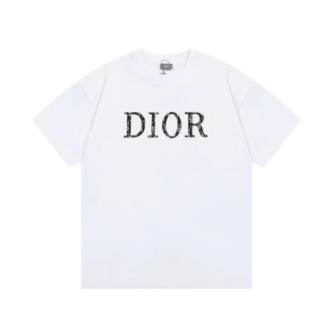 🅿️170 DIOR Dior classic hot style, customized 32 pieces of 310g double yarn pure cotton fabric, embossed jacquard patch letter logo, same style for men and women, short-sleeved T-shirt, color: white, size: S-XL