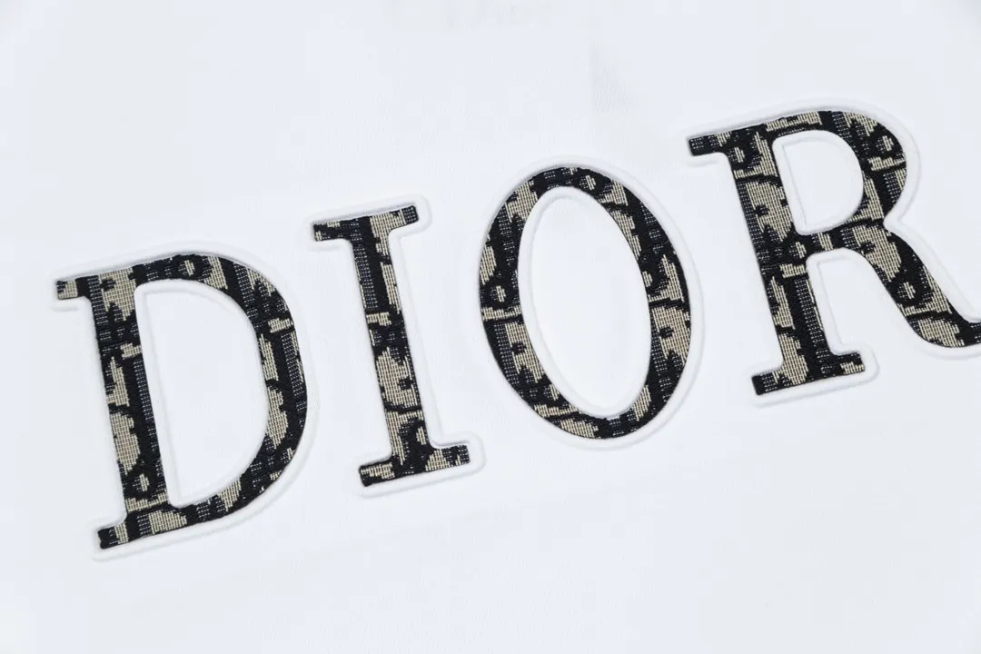 🅿️170 DIOR Dior classic hot style, customized 32 pieces of 310g double yarn pure cotton fabric, embossed jacquard patch letter logo, same style for men and women, short-sleeved T-shirt, color: white, size: S-XL