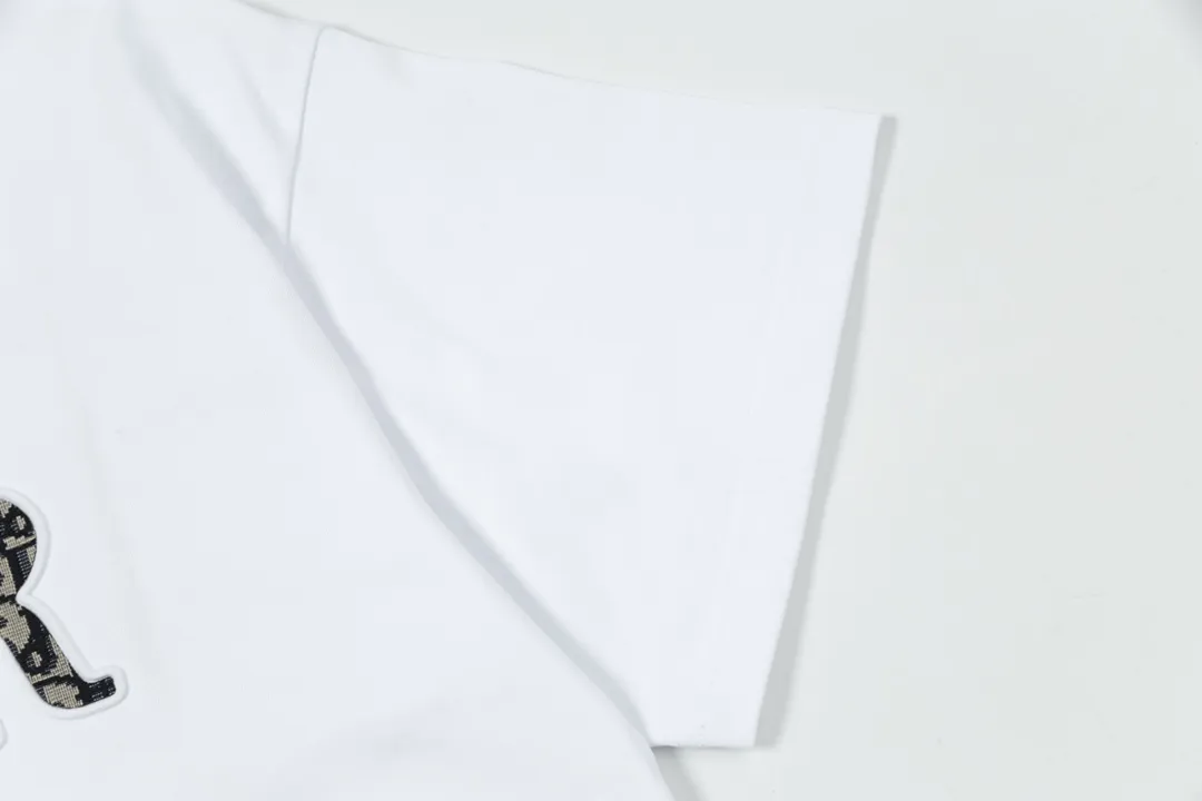🅿️170 DIOR Dior classic hot style, customized 32 pieces of 310g double yarn pure cotton fabric, embossed jacquard patch letter logo, same style for men and women, short-sleeved T-shirt, color: white, size: S-XL