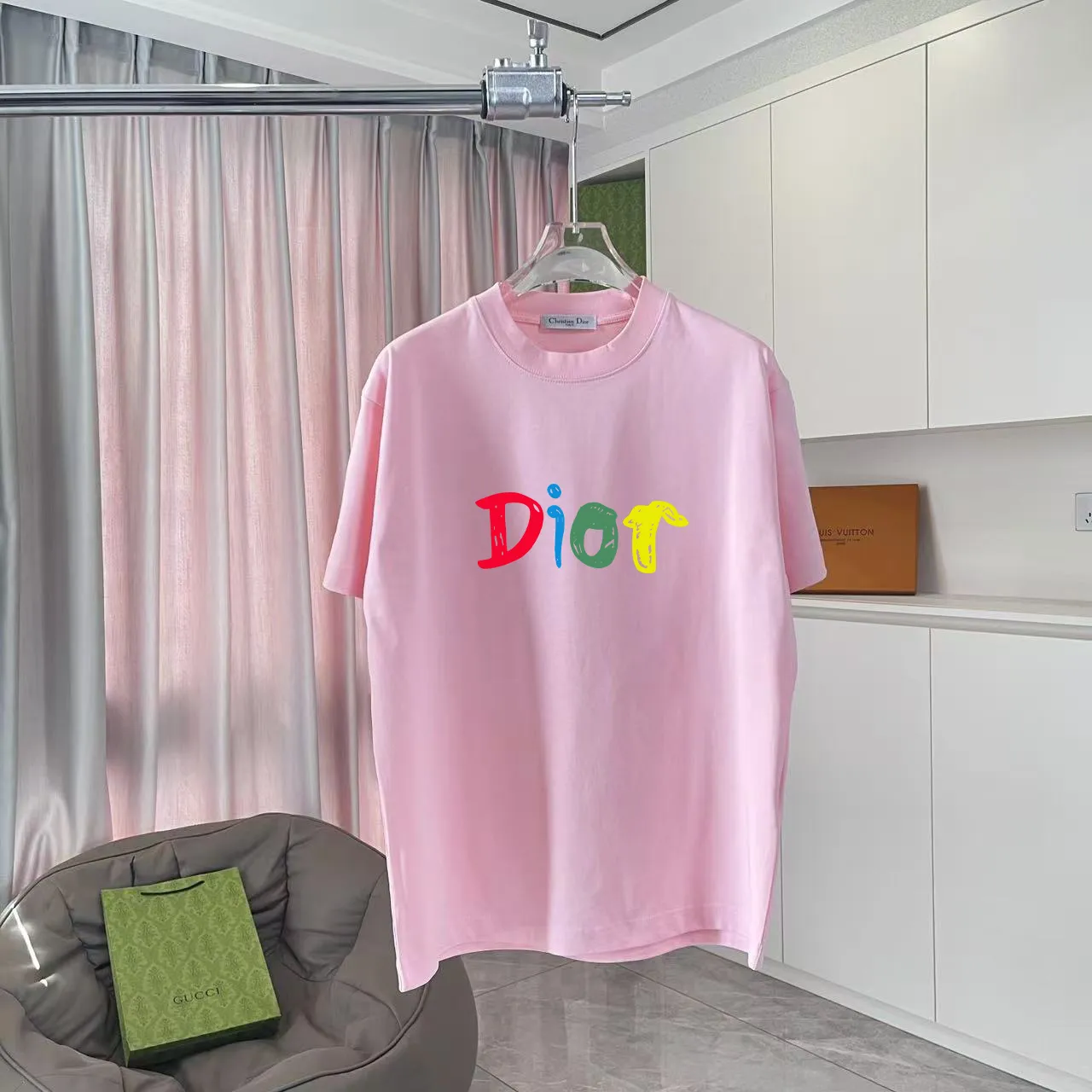 🅿️170 Dio Dior 2025 summer new style personalized letter logo printing short-sleeved T-shirt customized fabric 300g same style for men and women Color: black white pink lake green purple Size: S M L XL XXL five sizes