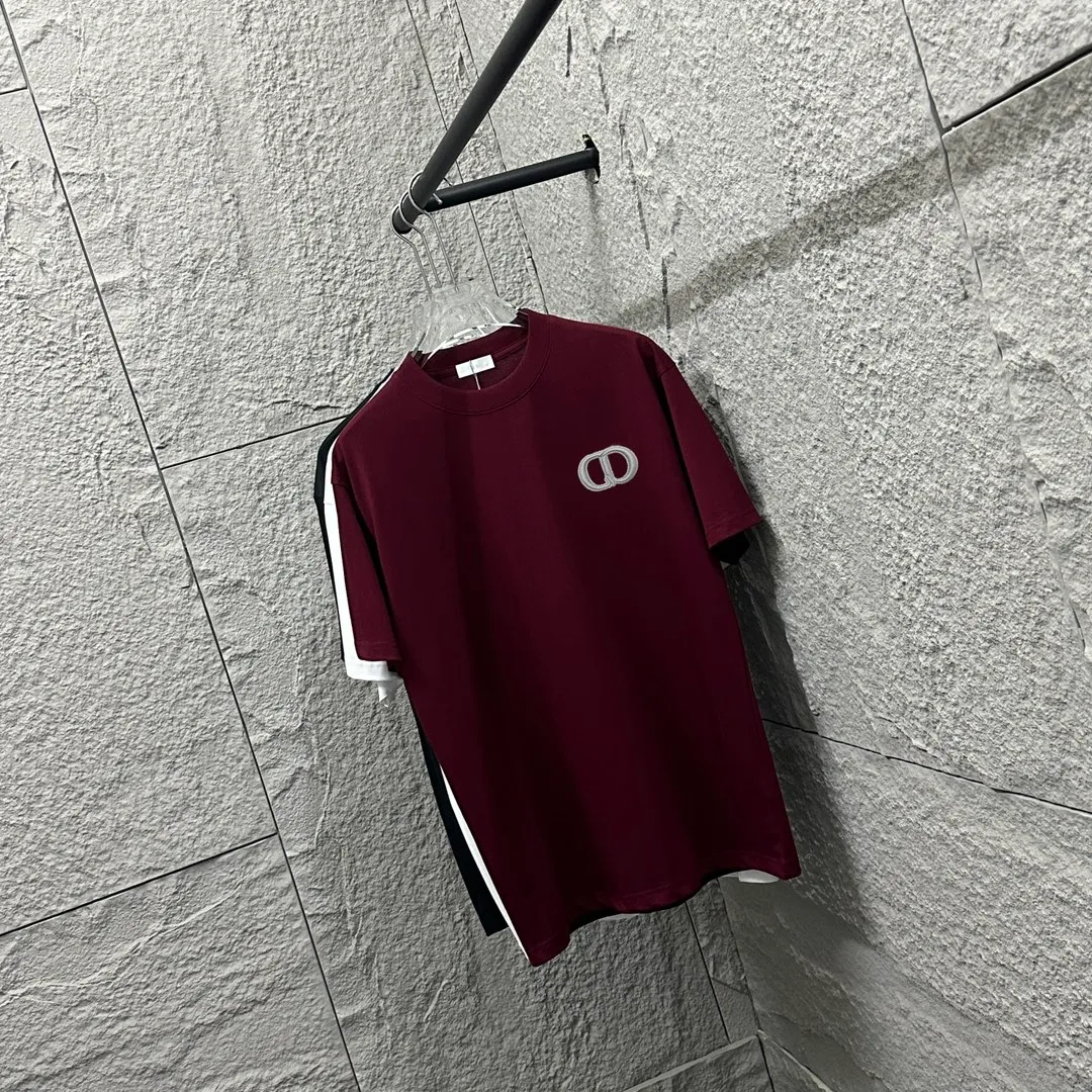 🅿️180 Dio*Dior* 2025 Spring and Summer Style Classic Silver Line Letters CD Embroidered Personalized Logo Customized Double Yarn Plain Cotton Fabric Short Sleeve T-shirt Unisex Color: Angora Red Black White Light Blue Floral Gray Size: S (90-130 catties) M (120-150 catties) L (140-165 catties) XL (160-180 pounds) XXL (180-210 pounds)