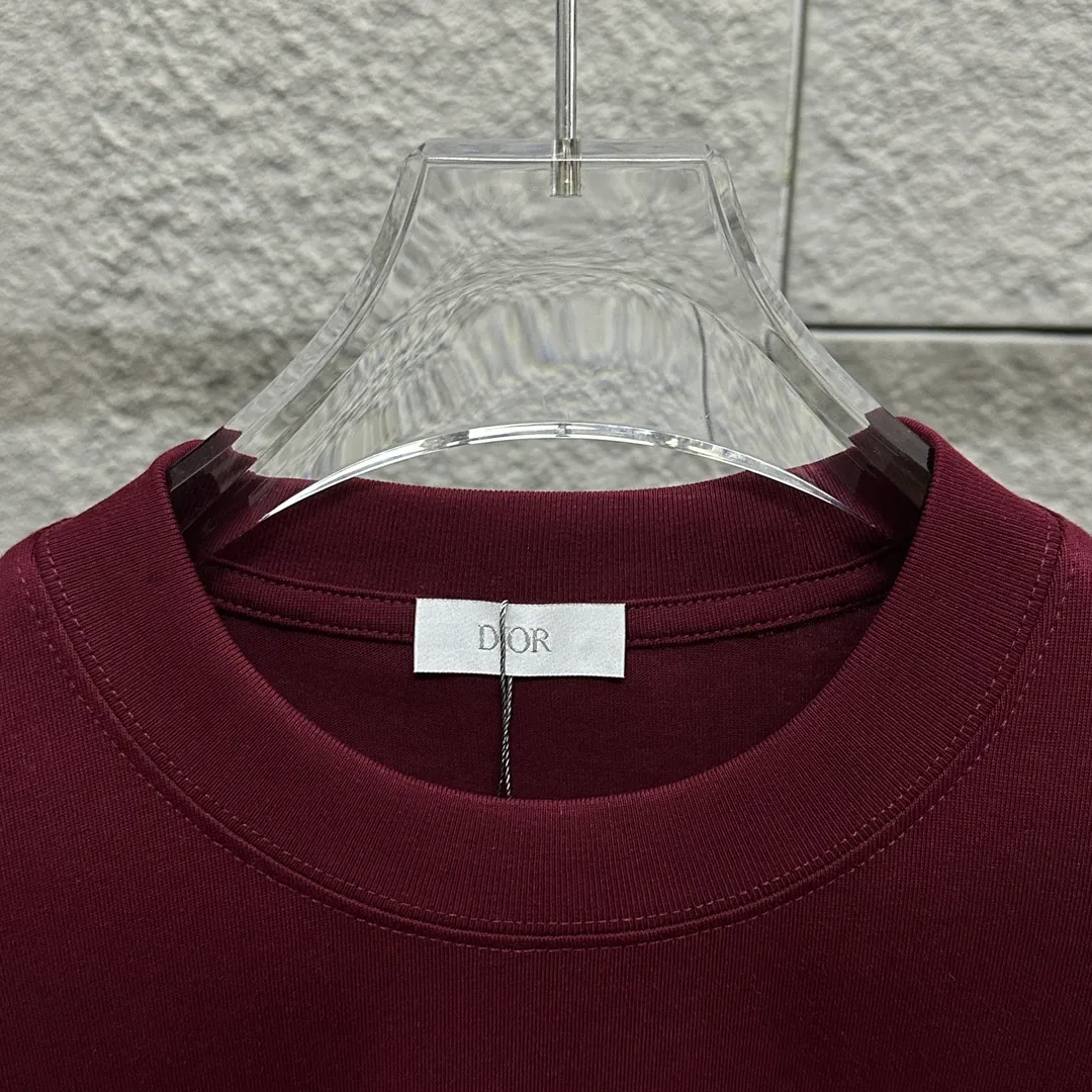 🅿️180 Dio*Dior* 2025 Spring and Summer Style Classic Silver Line Letters CD Embroidered Personalized Logo Customized Double Yarn Plain Cotton Fabric Short Sleeve T-shirt Unisex Color: Angora Red Black White Light Blue Floral Gray Size: S (90-130 catties) M (120-150 catties) L (140-165 catties) XL (160-180 pounds) XXL (180-210 pounds)