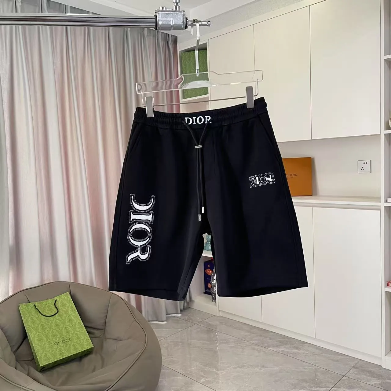 🅿️280 Dio 2025 new summer shorts, personalized letter logo embroidery, customized fabric 350g, same style for men and women, color: black, white, gray, size: M L XL XXL XXXL five sizes