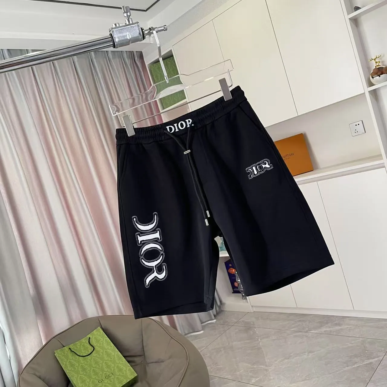 🅿️280 Dio 2025 new summer shorts, personalized letter logo embroidery, customized fabric 350g, same style for men and women, color: black, white, gray, size: M L XL XXL XXXL five sizes
