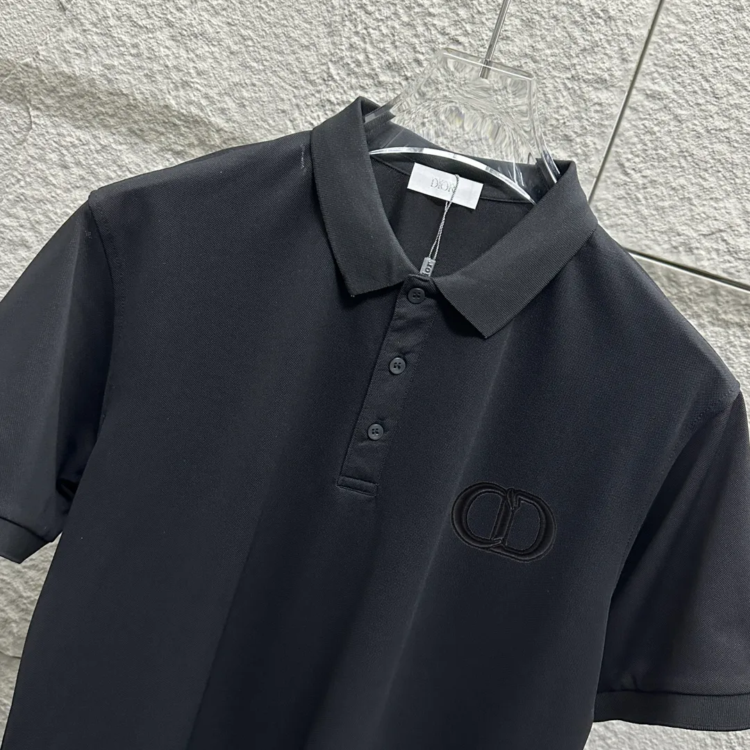 🅿️180 Dio*Dior* short-sleeved POLO 2025 spring and summer new style, simple CD letter embroidery pique fabric, short-sleeved polo stand-up collar, same style for men and women. Size: M L XL 2XL 3XL Color: black white