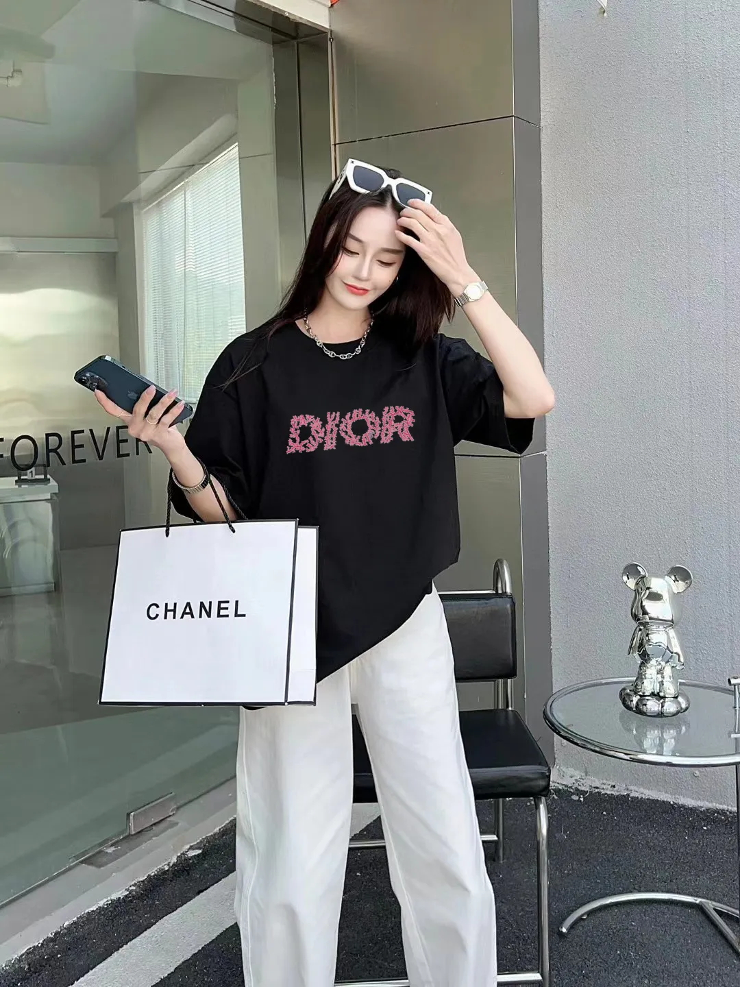 🅿️170 [DIOR Dior] 2025FW short-sleeved T-shirt LOGO printing High-end 26s double yarn 300g fabric Heavy fabric Customized frame ribbing in the same cylinder and dyeing Complete three standards Same style for men and women Color: Black White Size: S M L XL 2XL