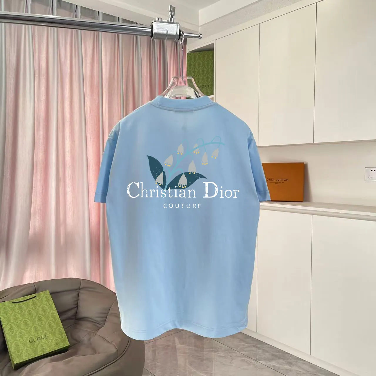 🅿️170 Dio Dior 2025 summer new style Personalized letter logo printing Short-sleeved T-shirt Customized fabric 300g Same style for men and women Color: Black White Sky Blue Iron Gray Size: S M L XL XXL Five codes​