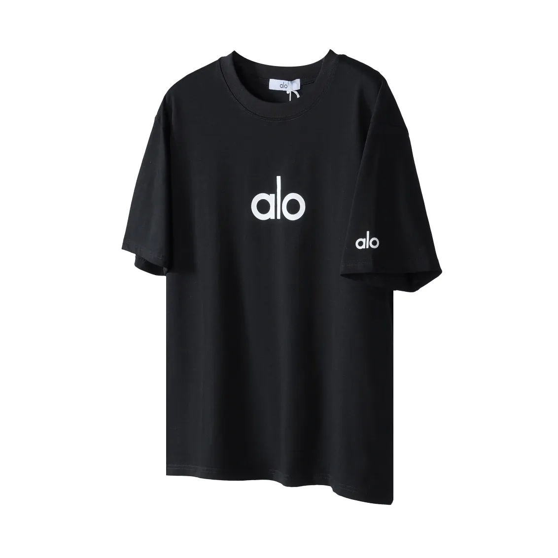 🅿️180 "alo1" Alo 2025ss letter printed logo simple short-sleeved T-shirt. Purchase the original version and develop it. Imported slurry. Can be washed casually without any deformation. Guaranteed not to fade or crack. Fine printing. Made of 280g combed cotton double yarn fabric. Fixed dyeing with 0 color difference. Same cylinder frame thread. 2 washes. Excellent hand feel. Customized original 6 hang tags and a full set of accessories. Invincible details. Distinguish junk version. Only high-end. -Color: white black -Size: xs ~ l