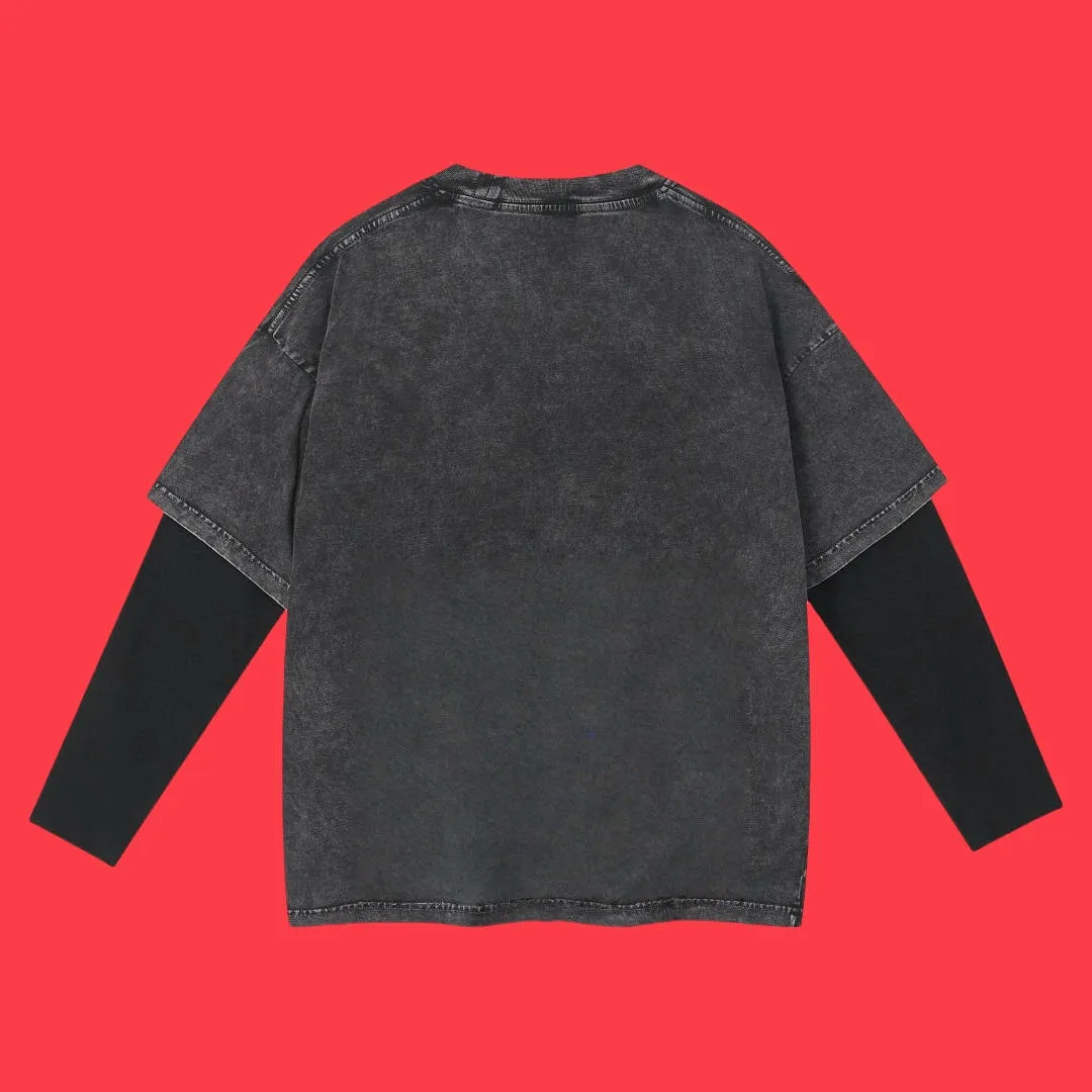 🅿️240 (Profit from cooperation) High-end quality DIOR 2025SS spring and summer clothing Fake two-piece washed snowflake series Fake two-piece long T-shirt with line logo Adopt imported Kornit digital direct printing printing High-quality trendy brand 100% cotton washed 260G fabric dyed ready-made garments dyed ➕ washed fried snowflake OS loose off-shoulder version Unisex size: S.M.L.XL.2XL