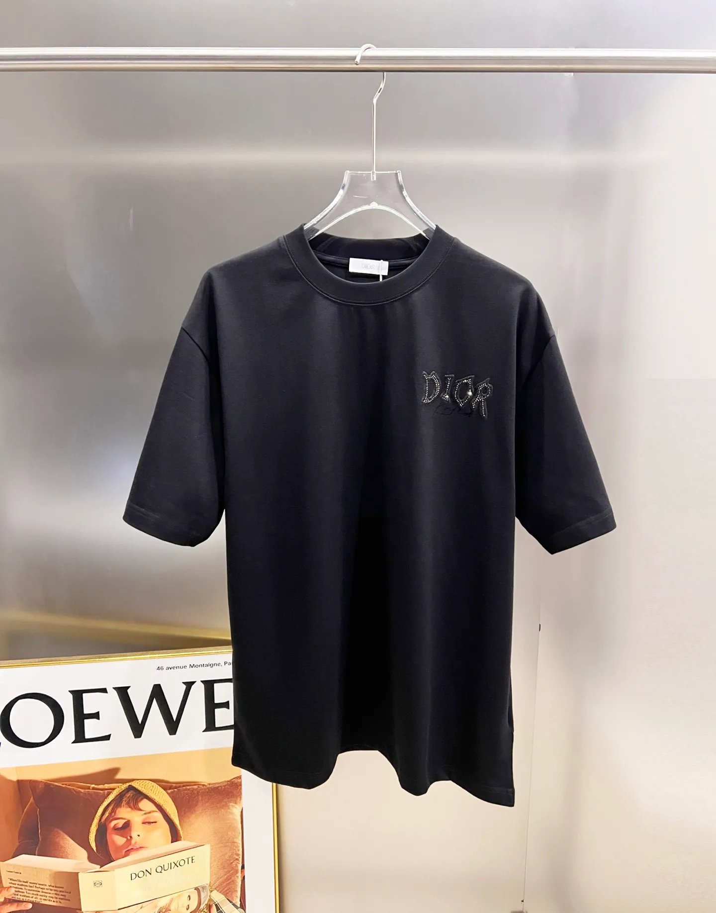 🅿️190 Dio* Dior 2025 autumn and winter new style Classic letter three-dimensional patchwork technology Simple and elegant Customized double yarn plain cotton fabric Short-sleeved T-shirt Same style for men and women Size S M L XL XXL Five sizes black white