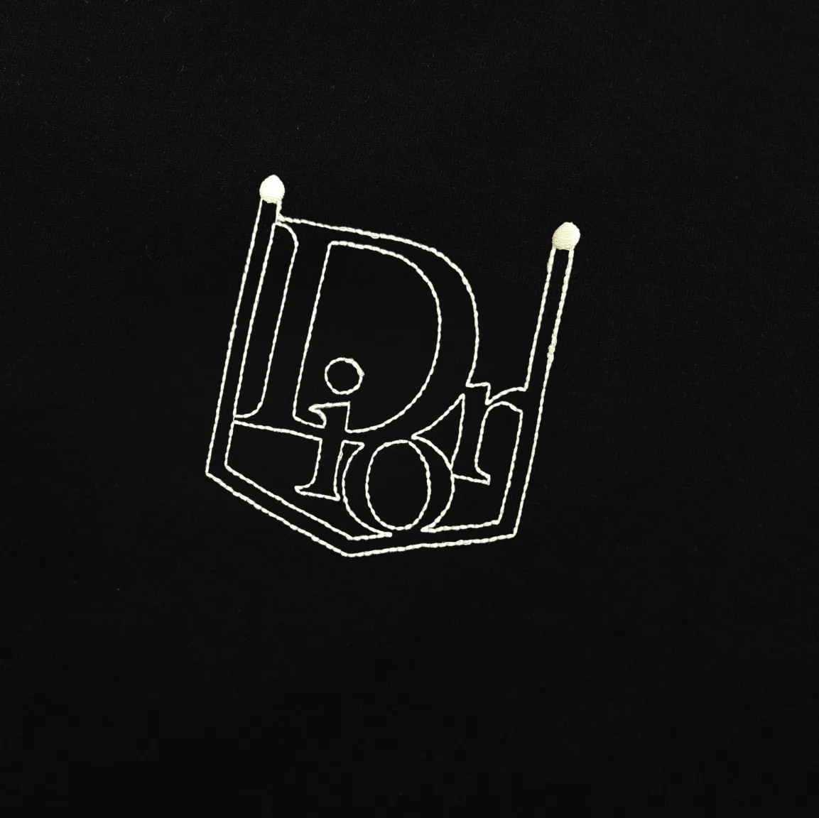 🅿️170 Dior 2025 early spring new style, customized 270g double yarn pure cotton fabric, embroidered fake pockets, hollow letter logo, couple style, short-sleeved T-shirt, color: black, size: XS-L