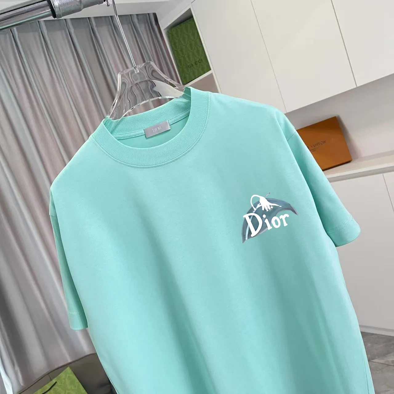 🅿️170 Dio Dior 2025 summer new style personalized letter logo printing short-sleeved T-shirt customized fabric 300g same style for men and women Color: black white lake green purple Size: S M L XL XXL five sizes