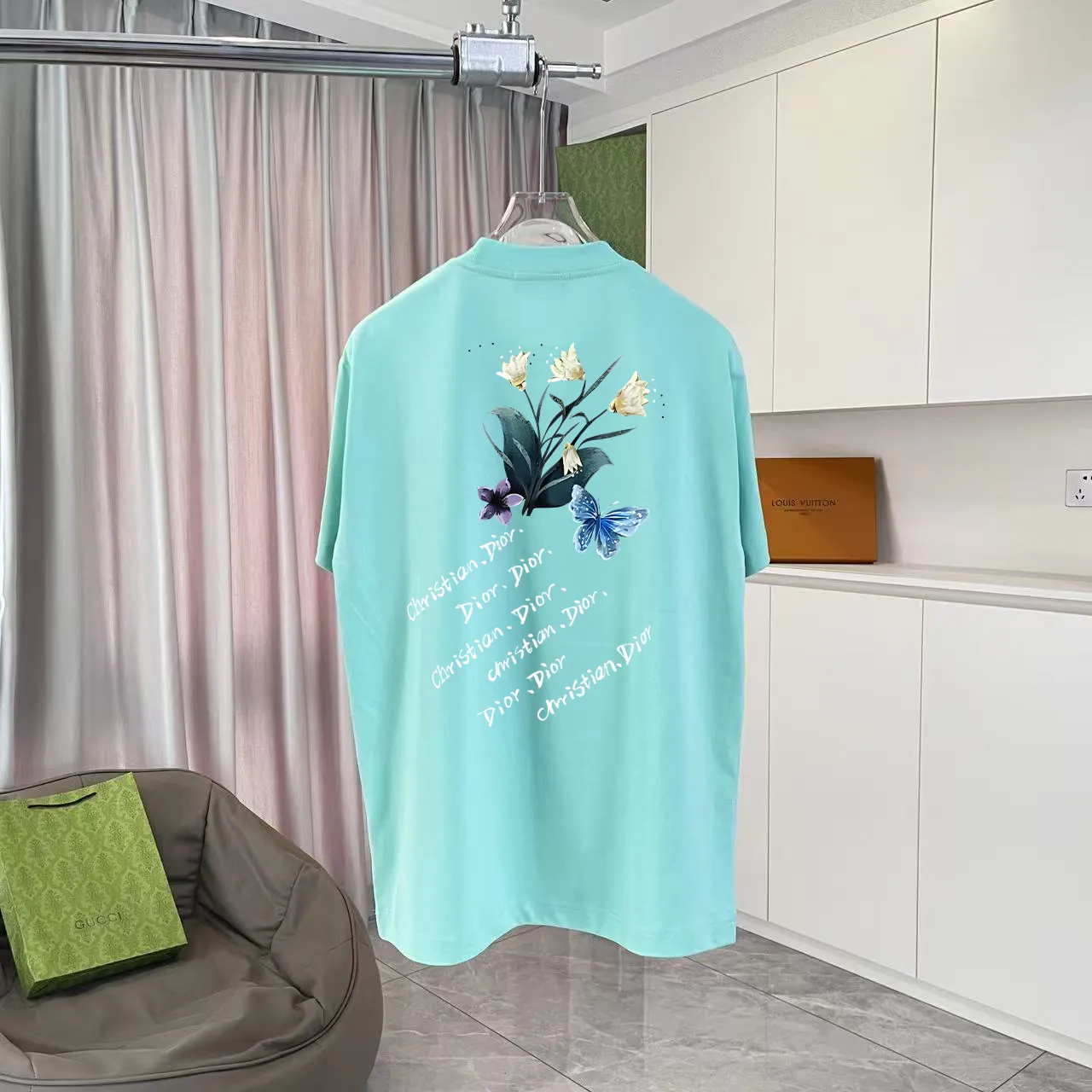 🅿️170 Dio Dior 2025 summer new style personalized letter logo printing short-sleeved T-shirt customized fabric 300g same style for men and women Color: black white lake green purple Size: S M L XL XXL five sizes