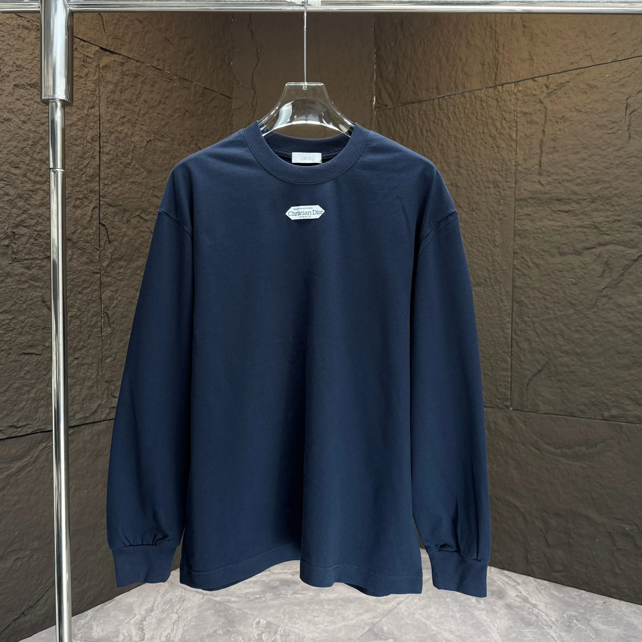 🅿️230 Dio* Dior* 2025 autumn and winter new thick long-sleeved T-shirt 320g pure cotton letter logo hand-sewn label Color: Black White Angora Red Night Blue Size: S M L XL