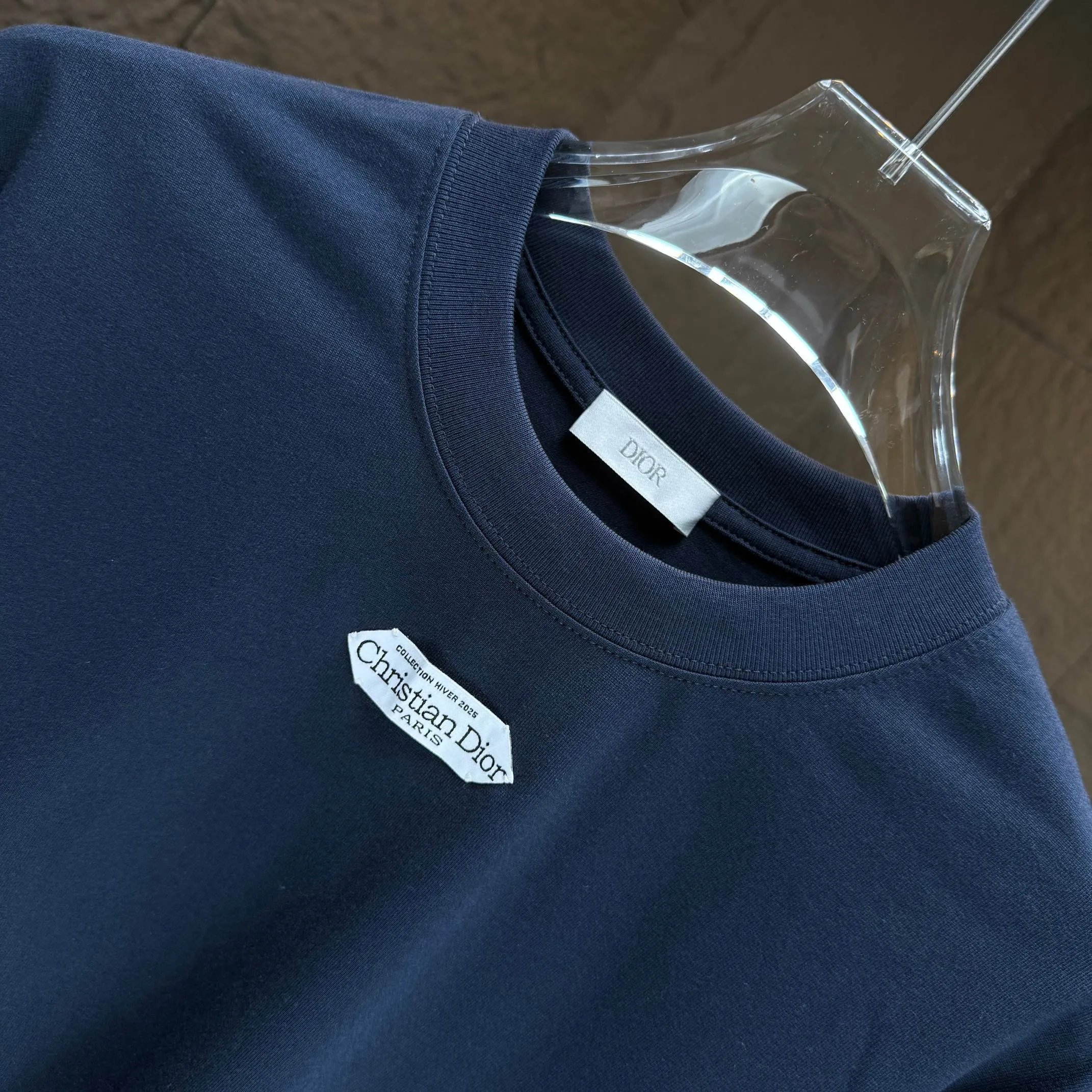 🅿️230 Dio* Dior* 2025 autumn and winter new thick long-sleeved T-shirt 320g pure cotton letter logo hand-sewn label Color: Black White Angora Red Night Blue Size: S M L XL
