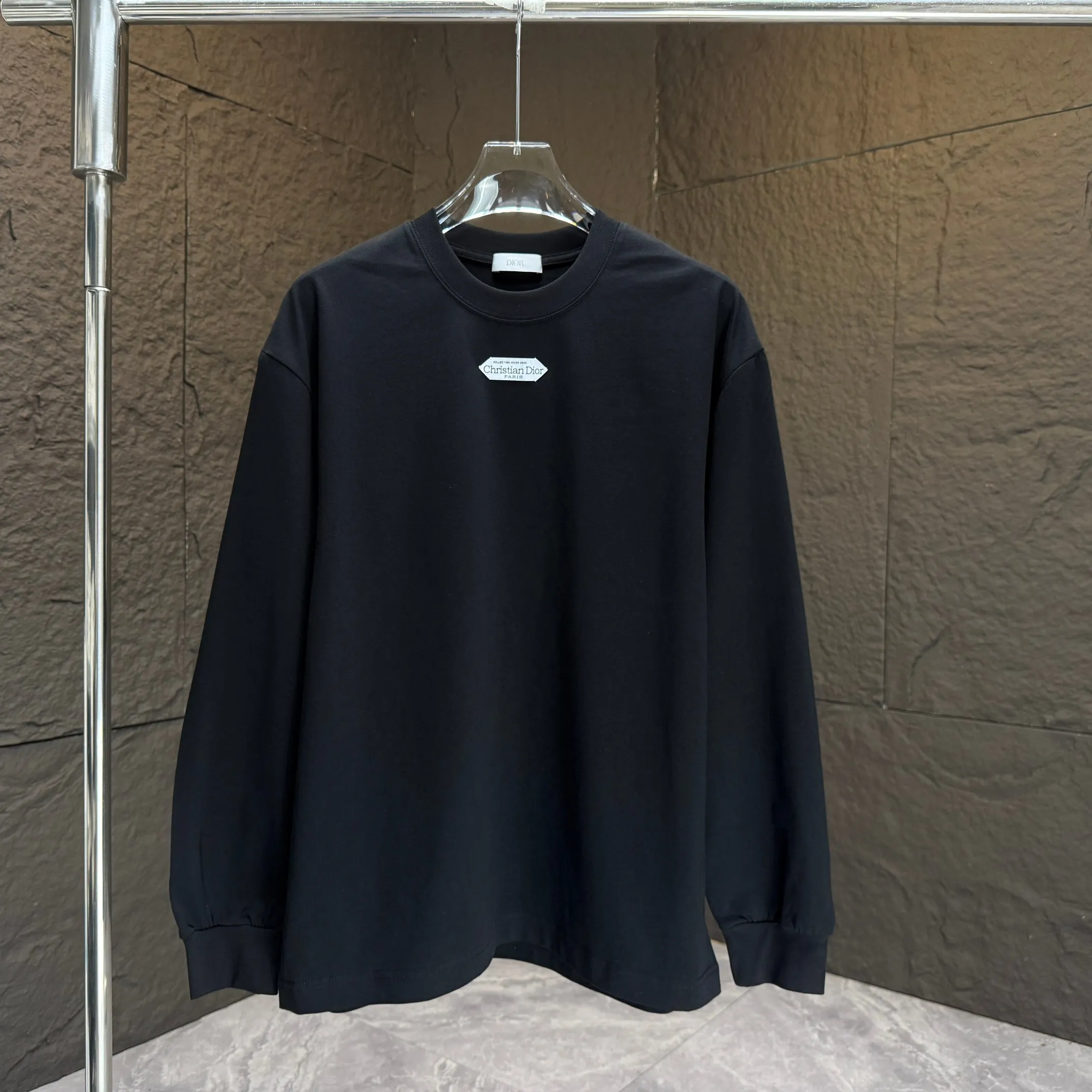 🅿️230 Dio* Dior* 2025 autumn and winter new thick long-sleeved T-shirt 320g pure cotton letter logo hand-sewn label Color: Black White Angora Red Night Blue Size: S M L XL