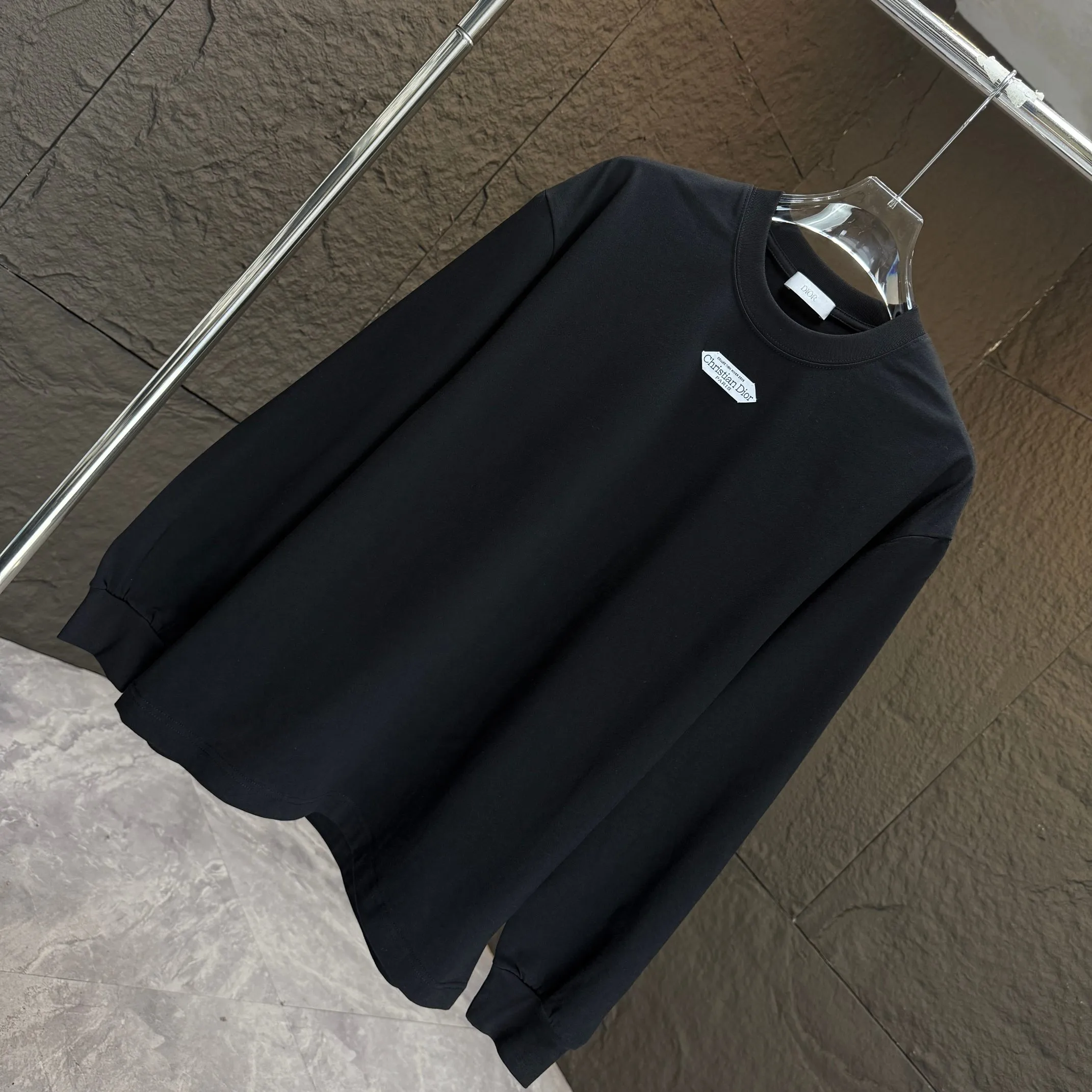 🅿️230 Dio* Dior* 2025 autumn and winter new thick long-sleeved T-shirt 320g pure cotton letter logo hand-sewn label Color: Black White Angora Red Night Blue Size: S M L XL