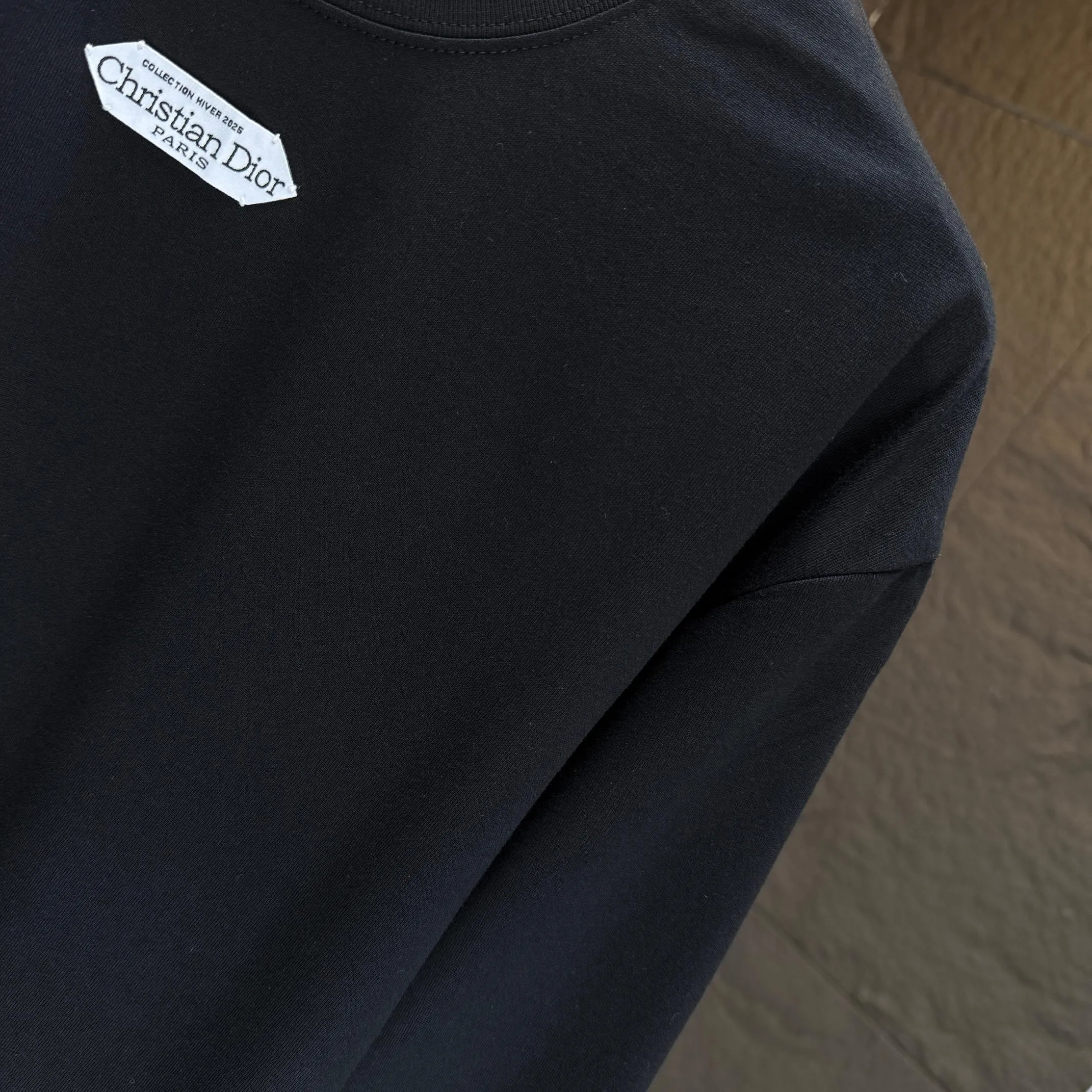 🅿️230 Dio* Dior* 2025 autumn and winter new thick long-sleeved T-shirt 320g pure cotton letter logo hand-sewn label Color: Black White Angora Red Night Blue Size: S M L XL
