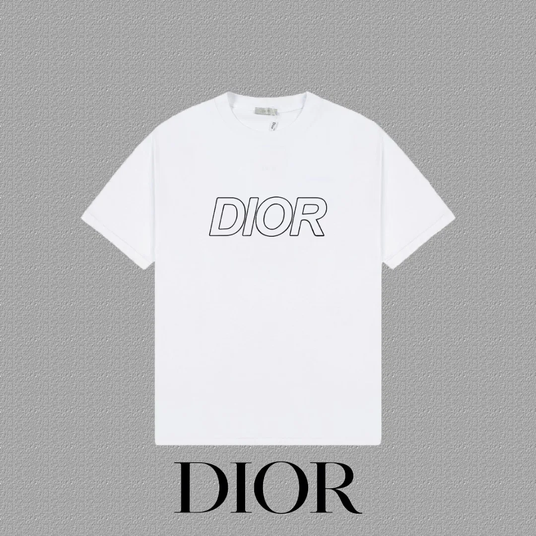 🅿️170 [DIOR] 2025FW short-sleeved T-shirt, thick plate LOGO, high-end 26s double yarn 300g fabric, heavy fabric, custom stretcher rib, same vat and dye, complete three standards, same style for men and women, color: black, white, size: S M L XL 2XL