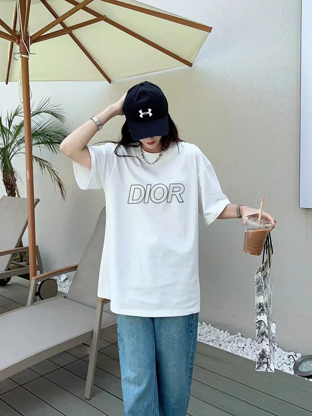 🅿️170 [DIOR] 2025FW short-sleeved T-shirt, thick plate LOGO, high-end 26s double yarn 300g fabric, heavy fabric, custom stretcher rib, same vat and dye, complete three standards, same style for men and women, color: black, white, size: S M L XL 2XL