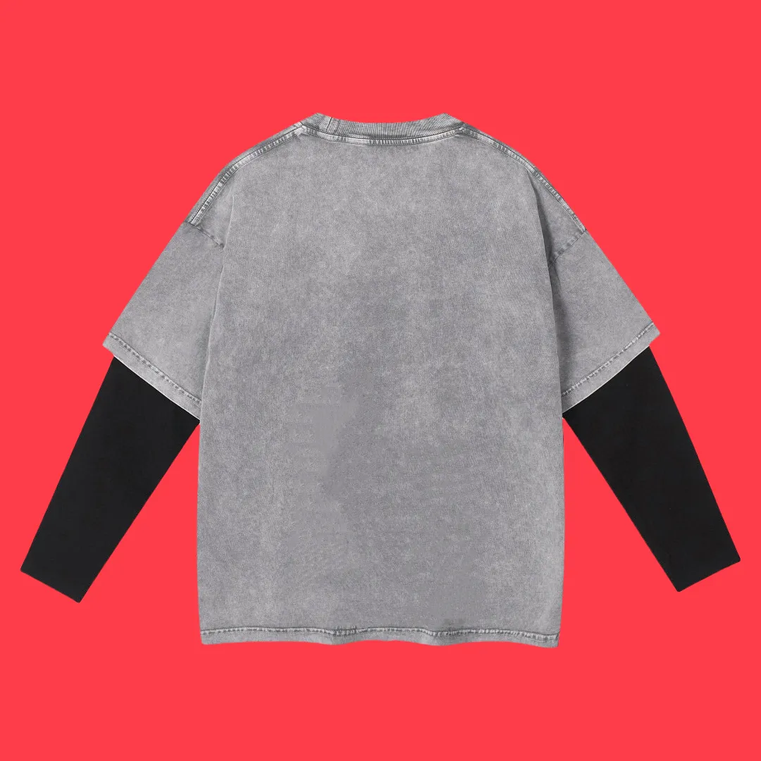 🅿️240 (Profit from cooperation) High-end quality DIOR 2025SS spring and summer wear, fake two-piece washed snowflake series MISS fake two-piece long T-shirt, imported Kornit digital direct-injection printing, custom-dyed high-quality fashion brand 100% cotton washed 260G fabric, ready-made garments dyed ➕ washed-fried snowflake OS loose off-shoulder version, same style for men and women size: S.M.L.XL.2XL