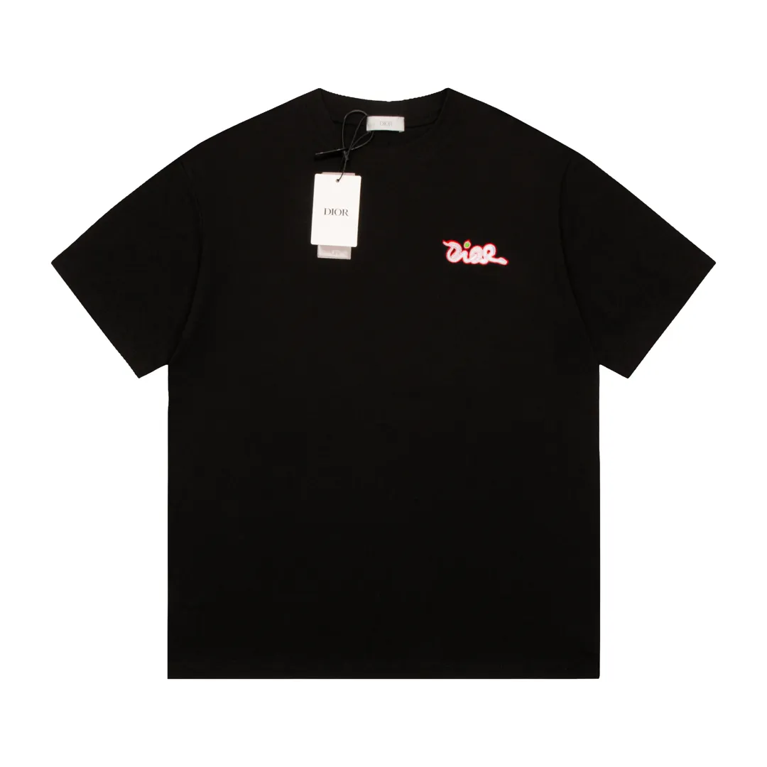 🅿️180 High-quality DIOR/Dior new series Apple snake embroidered short-sleeved T-shirt, pure cotton double yarn fabric, using high-density thread embroidery, loose version, full set of accessories, soft and thick fabric, complete with three standards, same size for men and women. Size xs s m l