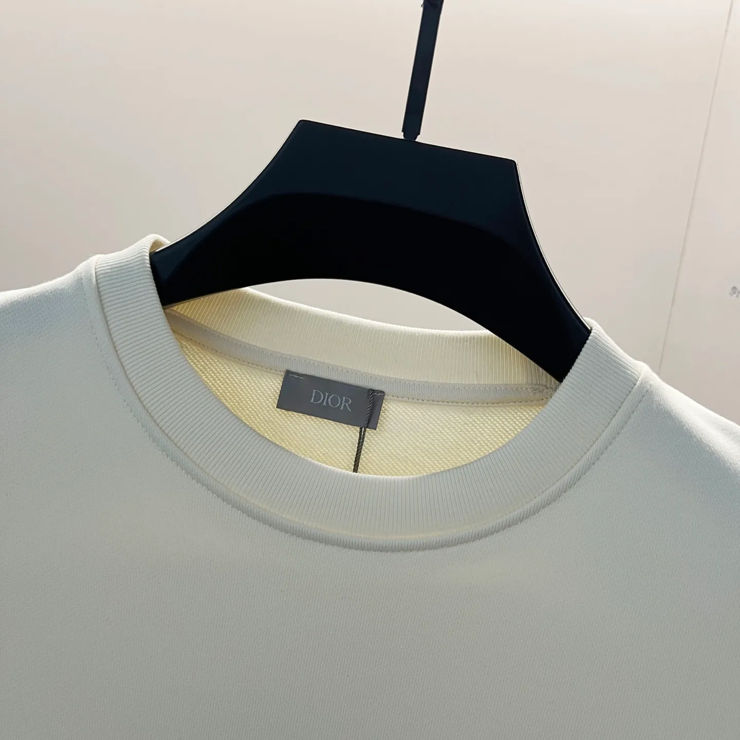 🅿️250 DIOR/Dior 420g pure cotton round neck sweatshirt, presbyopic gradient brand letters half-body printed LOGO, official synchronization, high version, high quality, fashionable personality, versatile trend, pure original quality, original fabric, tag, collar label, washed wheat, complete three standards, color: black, apricot. Size: XS-L