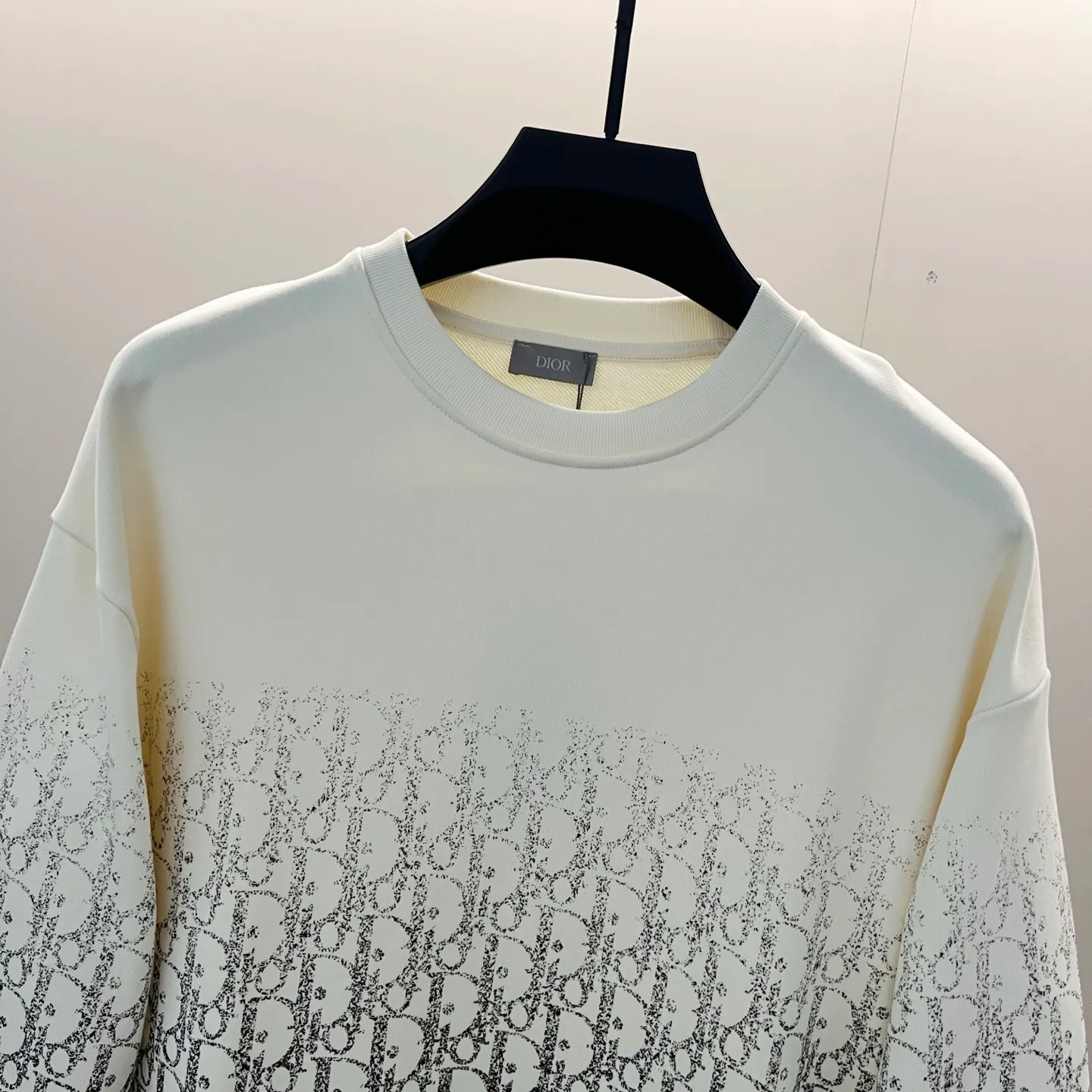 🅿️250 DIOR/Dior 420g pure cotton round neck sweatshirt, presbyopic gradient brand letters half-body printed LOGO, official synchronization, high version, high quality, fashionable personality, versatile trend, pure original quality, original fabric, tag, collar label, washed wheat, complete three standards, color: black, apricot. Size: XS-L