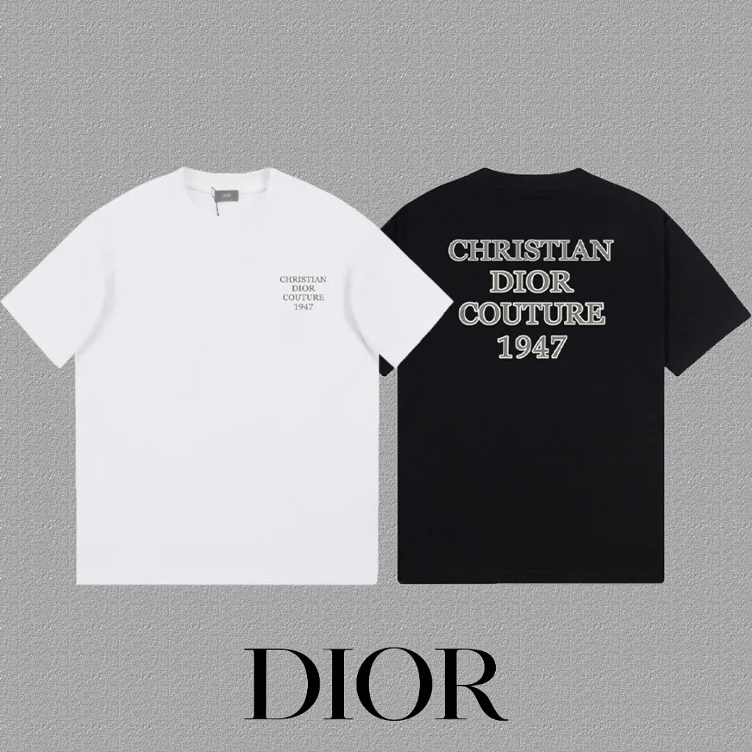 🅿️170 [DIOR Dior] 2025FW short-sleeved T-shirt LOGO printing High-end 26s double yarn 300g fabric Heavy fabric Customized frame ribbing in the same cylinder and dyeing Complete three standards Same style for men and women Color: Black White Size: S M L XL 2XL