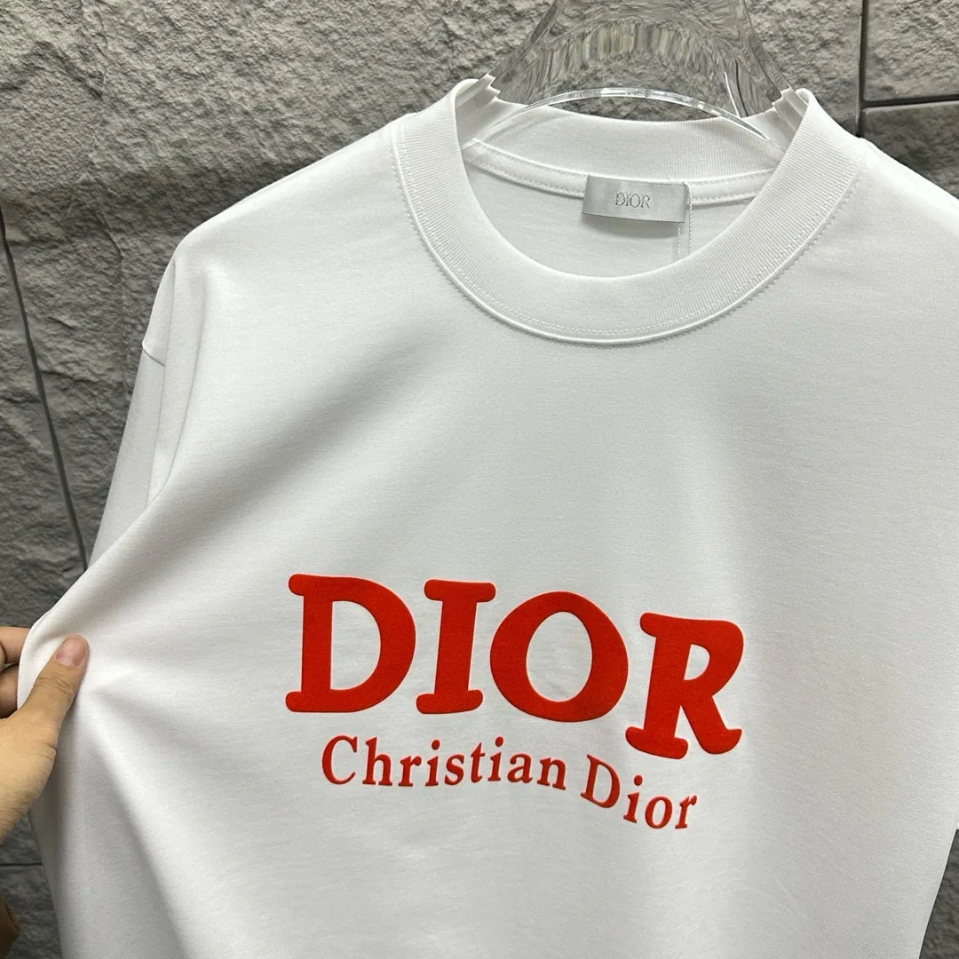 🅿️180 Dio*Dior 2025 spring and summer new style Classic orange letter flocking technology Customized double yarn plain cotton fabric Short-sleeved T-shirt Uniform for men and women Color: black white Size: S (90-130 catties) M (120-150 catties) L (140-165 catties) XL (160-180 catties) XXL (180-210 pounds)
