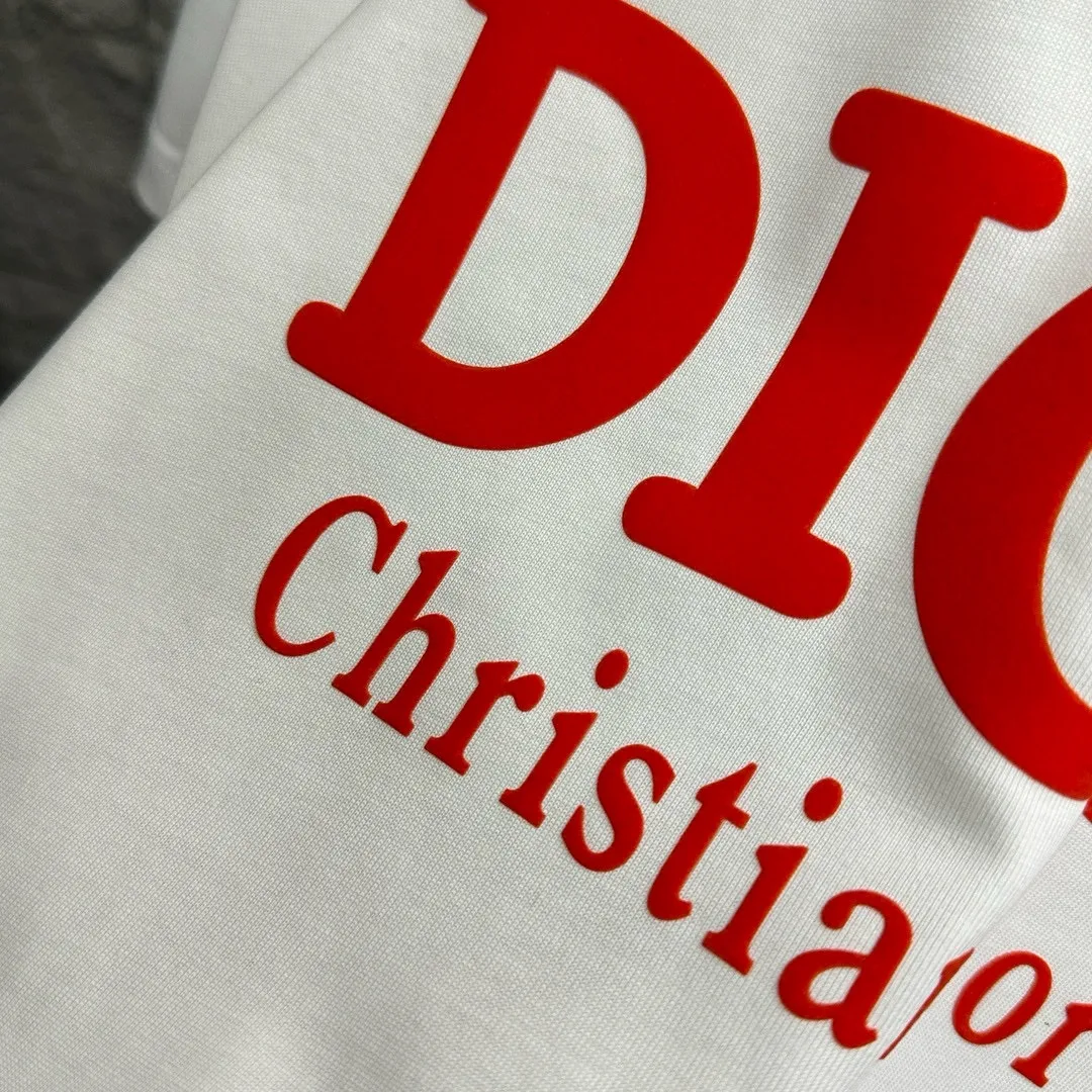 🅿️180 Dio*Dior 2025 spring and summer new style Classic orange letter flocking technology Customized double yarn plain cotton fabric Short-sleeved T-shirt Uniform for men and women Color: black white Size: S (90-130 catties) M (120-150 catties) L (140-165 catties) XL (160-180 catties) XXL (180-210 pounds)