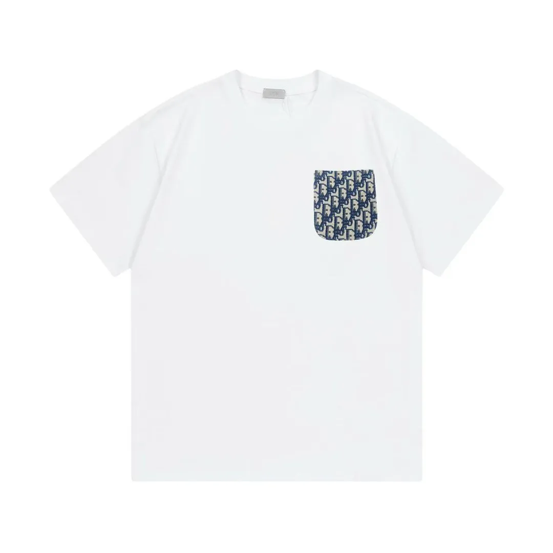 🅿️170 DIOR Dior 2025 early spring new style, customized 270g double yarn pure cotton fabric, patch denim jacquard letter logo, couple style, short-sleeved T-shirt, color: white, size: XS-L