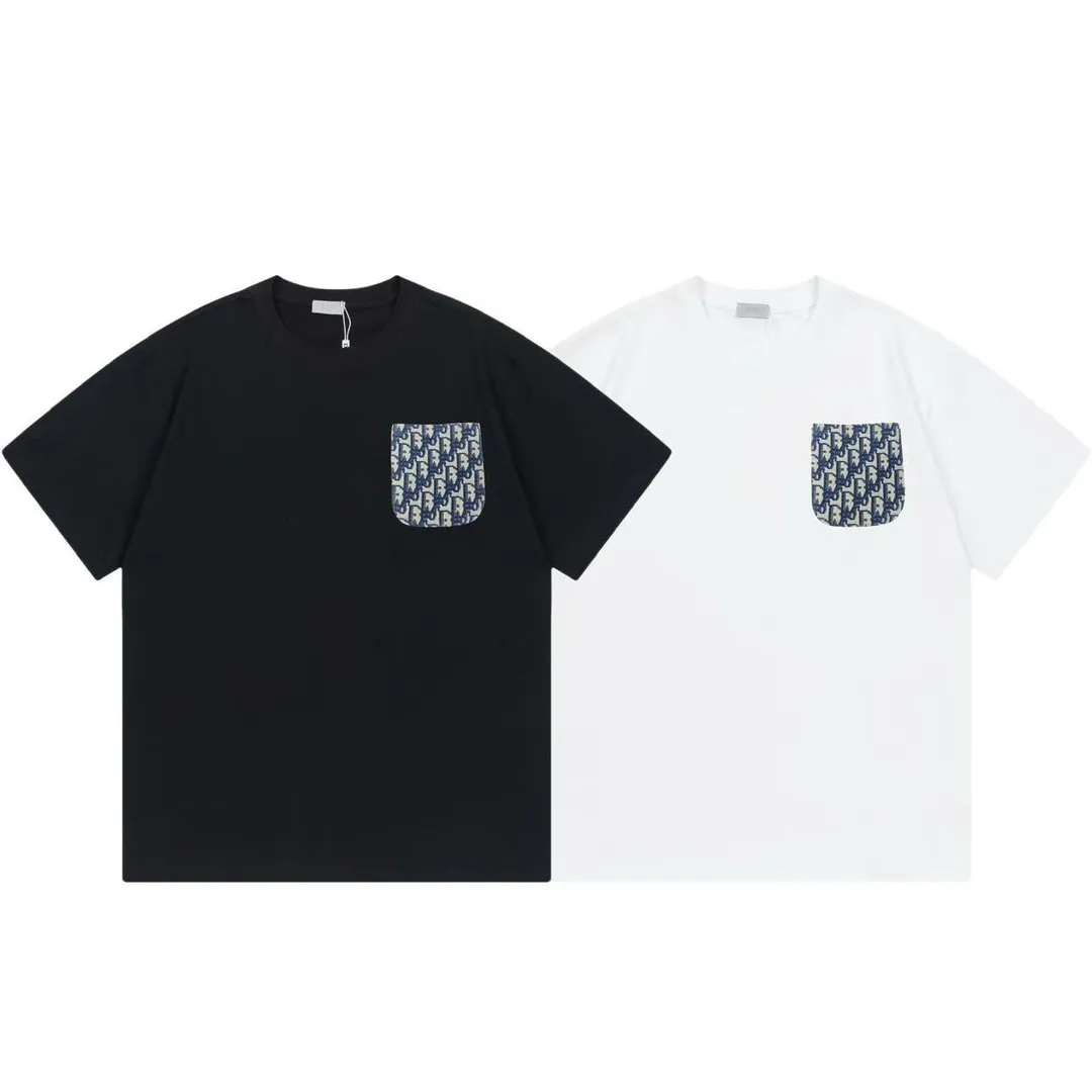 🅿️170 DIOR Dior 2025 early spring new style, customized 270g double yarn pure cotton fabric, patch denim jacquard letter logo, couple style, short-sleeved T-shirt, color: white, size: XS-L