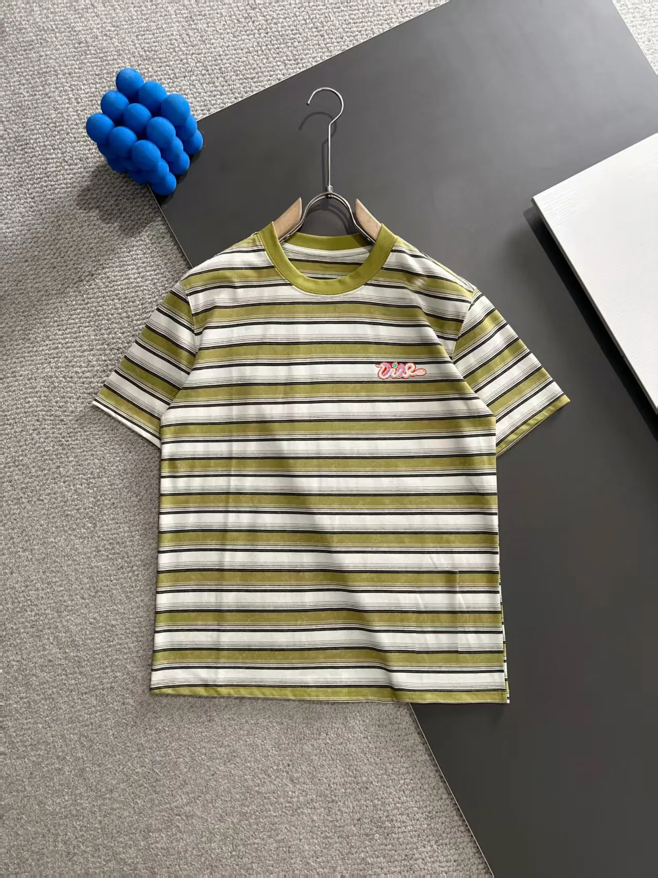 🅿️270 shipped next day DIOR Dior 2025 spring and summer new high quality launch of double yarn pure cotton striped fabric short-sleeved personalized exclusive style will not deform or shrink after being soaked in water SIZE: M-3XL