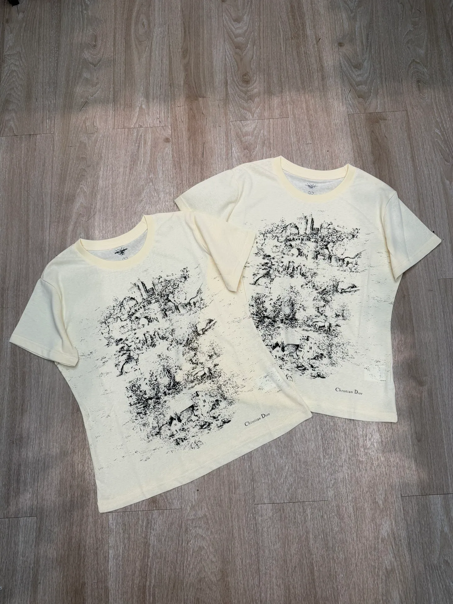 🅿️130 M128#Dior•25ss new linen non-sensory printed embroidered short-sleeved T-shirt ✅✅✅Ready stock Focus on quality Feel free to compare Size: S M L Color: White