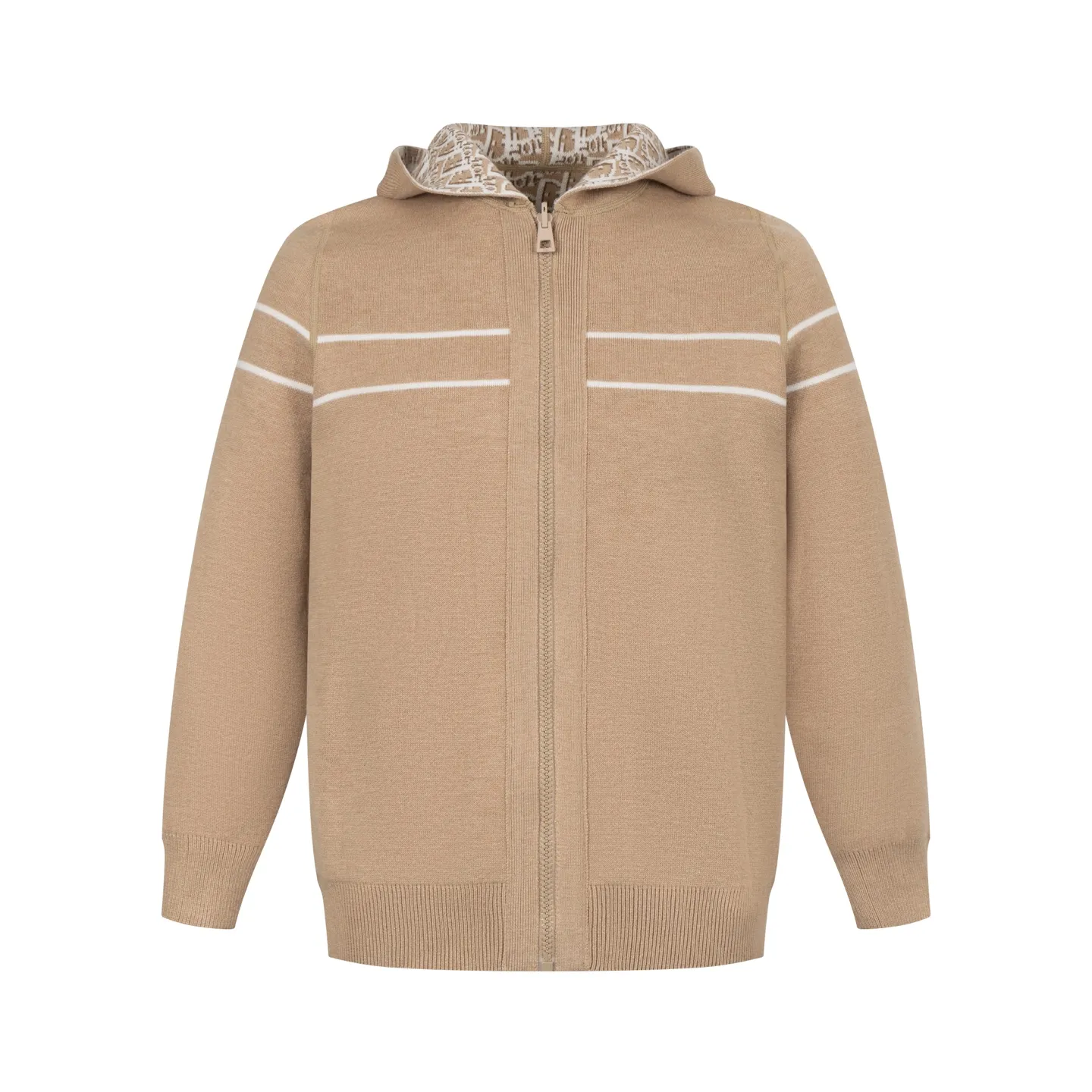 🅿️560 [Exclusive supply] CD 25FW presbyopic double-sided cashmere knitted jacket (khaki). The original purchase was 31,000 and developed. The fabric is carefully made of high-quality cashmere blended knitted fabric to ensure a soft and comfortable wearing experience. Made with exquisite craftsmanship in Italy, the double-sided design is very ingenious: one side is simple gray, the other side is decorated with the brand's iconic Oblique print, and the back is embellished with the Cistian strip pattern, making it possible to wear one piece of clothing multiple times. Featuring a zipper closure at the front and a ribbed hem and cuffs, it's a refined detail. The hooded style adds a casual feel, while the unlined design maintains a lightweight feel. The reversible feature allows the item to be perfectly paired with a variety of looks, showing a variety of styles. Mild dry cleaning is recommended to keep the fabric in top condition. The overall design combines practicality and design, perfectly interpreting exquisite craftsmanship and fashion aesthetics. Size:S/M/L/XL/XXL