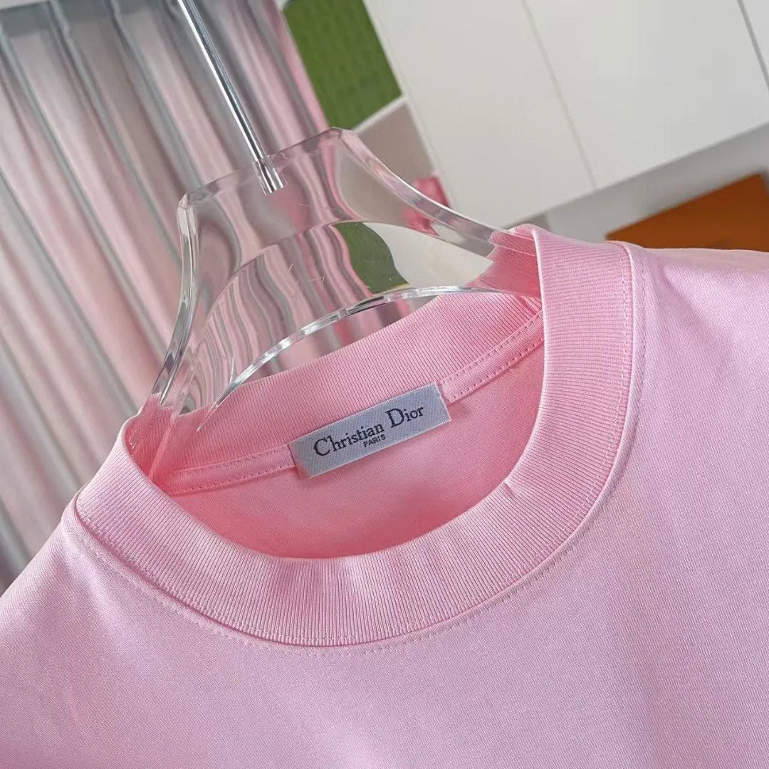 🅿️170 Dio Dior 2025 summer new style Personalized letter logo printing Short-sleeved T-shirt Customized fabric 300g Same style for men and women Color: Black White Pink Sky Blue Iron Gray Size: S M L XL XXL Five codes ​