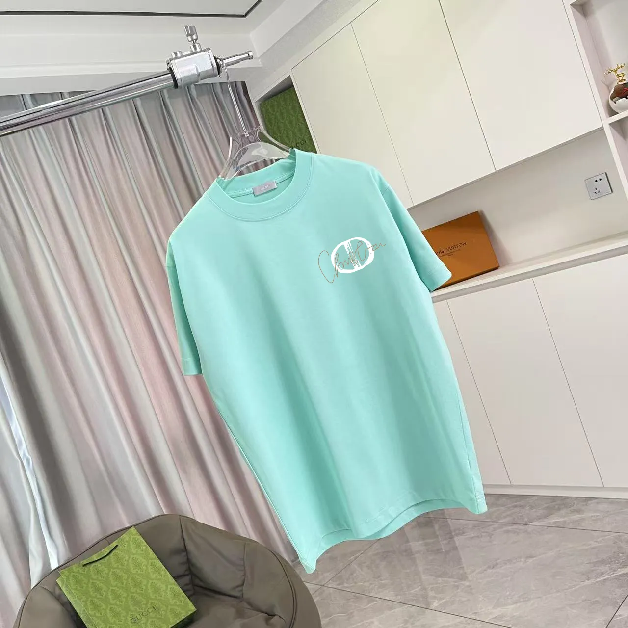 🅿️170 Dio Dior 2025 summer new style Personalized letter logo printing Short-sleeved T-shirt Customized fabric 300g Same style for men and women Color: Black White Lake Green Iron Gray Size: S M L XL XXL Five codes​