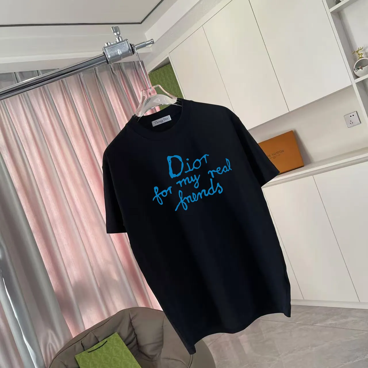 🅿️170 Dio*Dior 2025 summer new style Personalized letter logo printing Short-sleeved T-shirt Customized fabric 300g Same style for men and women Color: Black White Pink Iron Gray Size: S M L XL XXL Five codes​