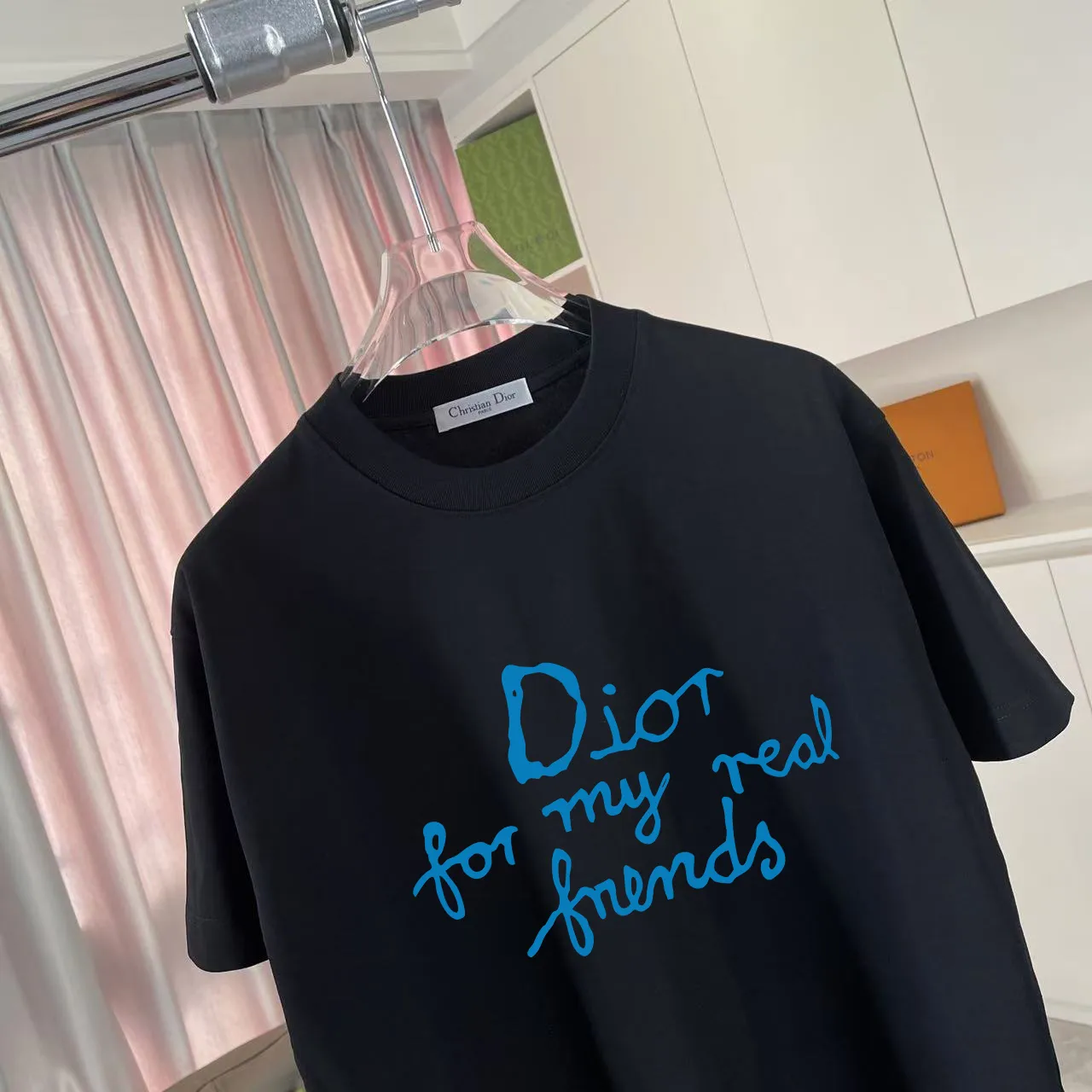 🅿️170 Dio*Dior 2025 summer new style Personalized letter logo printing Short-sleeved T-shirt Customized fabric 300g Same style for men and women Color: Black White Pink Iron Gray Size: S M L XL XXL Five codes​