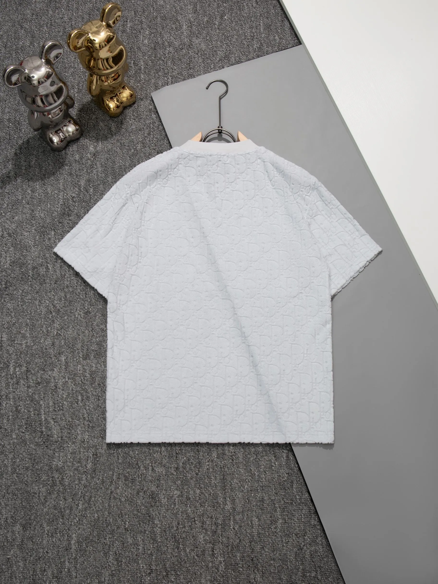🅿️200 DIOR round neck triangle short-sleeved T-shirt made of cloth LOGO velvet fabric, official synchronization, 1:1 original mold opening, fashionable personality, versatile trend, pure original quality, original washed fabric, tag, collar label, washed wheat, complete three labels, color: black, white, coffee, purple, size: S M L XL